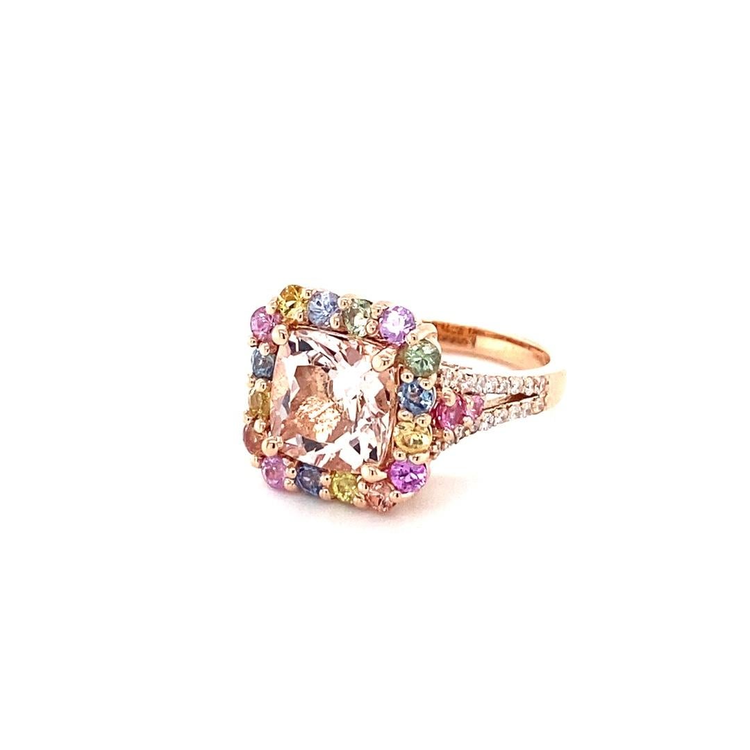 Contemporary 5.44 Carat Pink Morganite Multi-Color Sapphire Rose Gold Cocktail Ring 