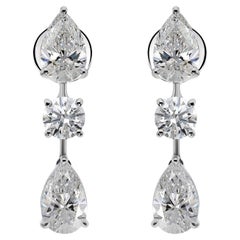 Natural Diamond Drop Earrings 5.44 Carats in 18K White Gold