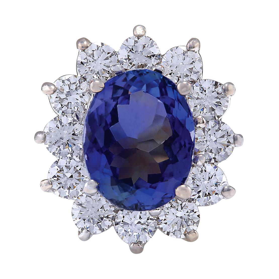 Tanzanite Diamond Ring In 14 Karat White Gold  For Sale