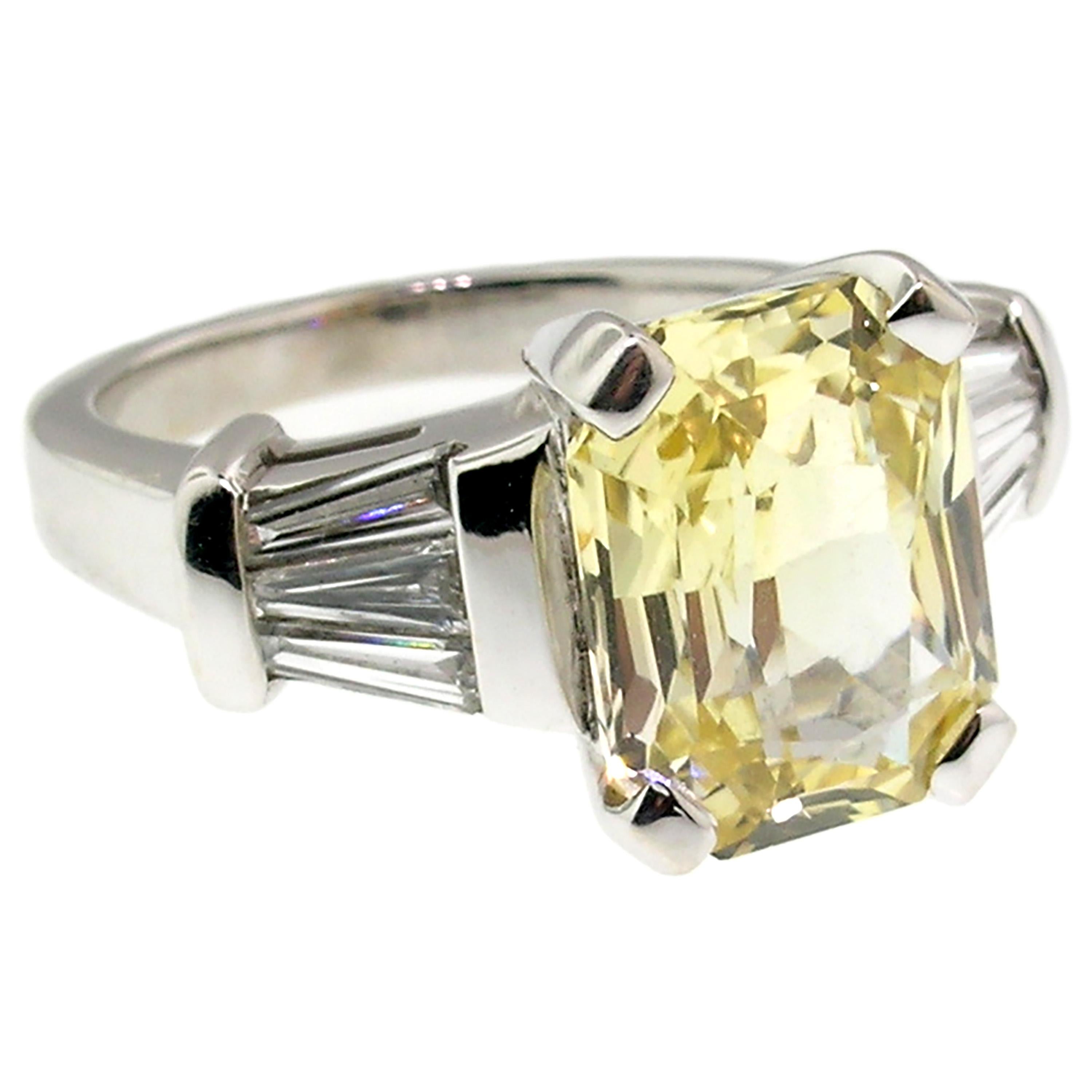 Radiant Cut 5.44 Carat Unheated Yellow Ceylon Sapphire and Diamond 18 Karat Custom Ring