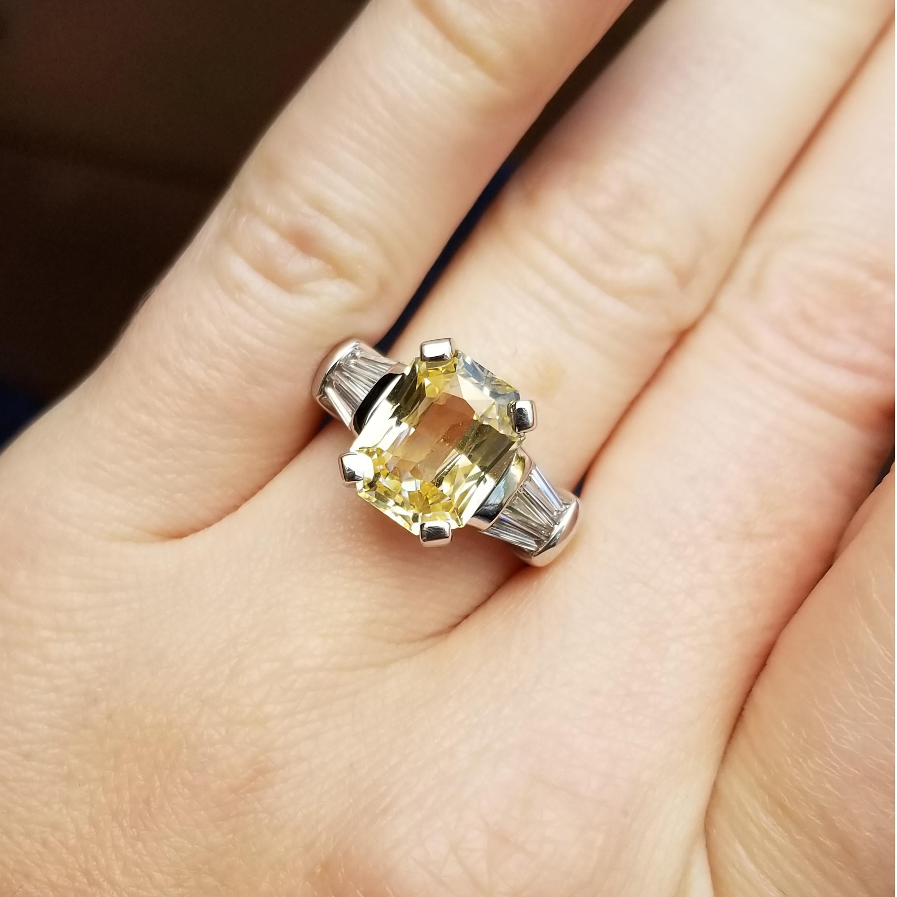 5.44 Carat Unheated Yellow Ceylon Sapphire and Diamond 18 Karat Custom Ring In New Condition In Logan, UT