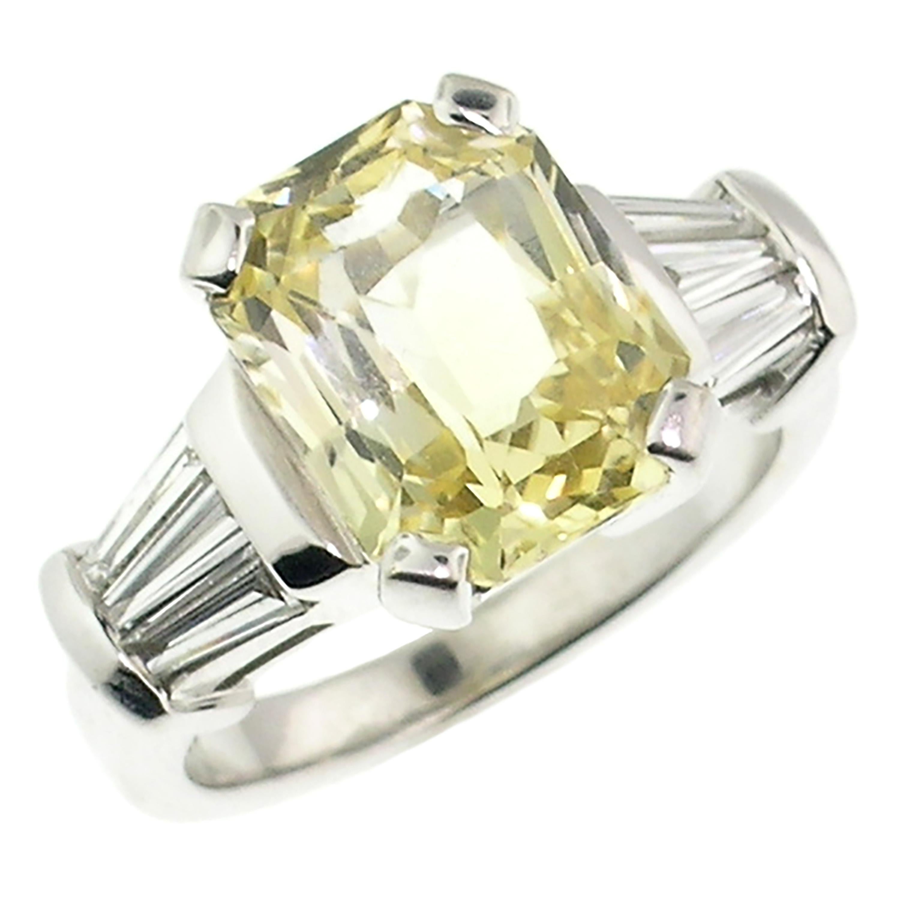 5.44 Carat Unheated Yellow Ceylon Sapphire and Diamond 18 Karat Custom Ring