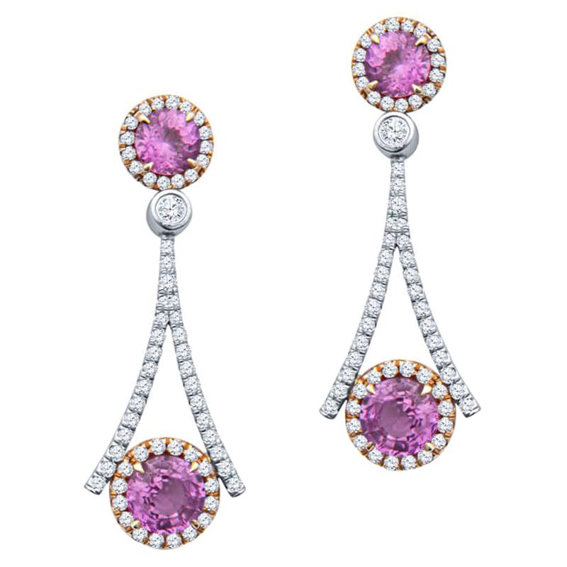 5.445ctw Round Pink Sapphire & 1.25ctw Diamond 18kt White & Rose Gold Earrings