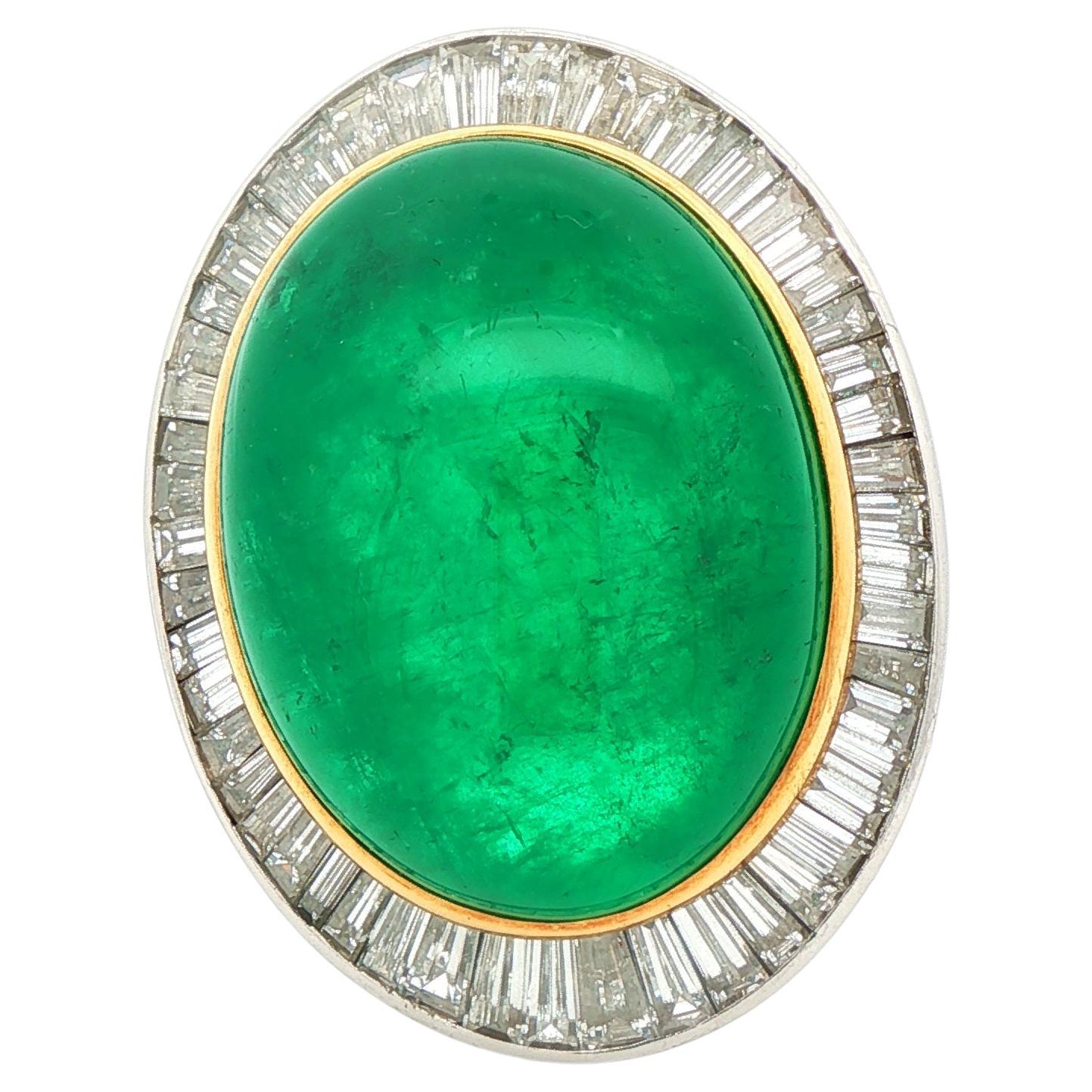 54.47 Carat Colombian Cabochon Emerald and Diamond Platinum Cocktail Ring For Sale