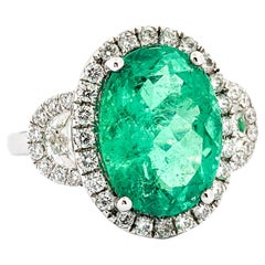 5.44ct Emerald & .59ctw Diamonds Ring In White Gold