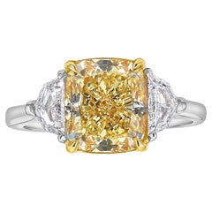 5.44ct Fancy Yellow Cushion Diamond Three Stone Ring