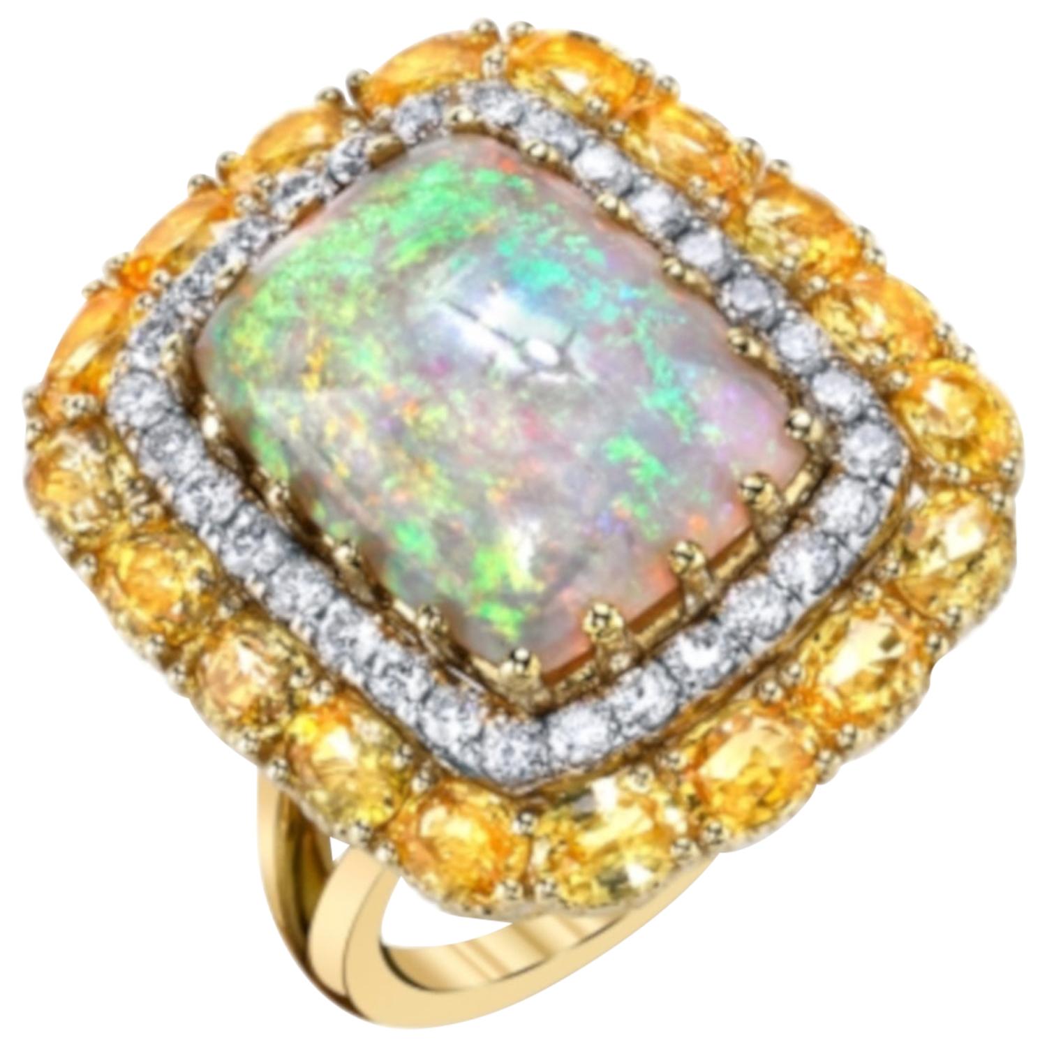 5.45 ct. Australian Opal, Yellow Sapphire and Diamond Cocktail Ring in 18k Gold For Sale