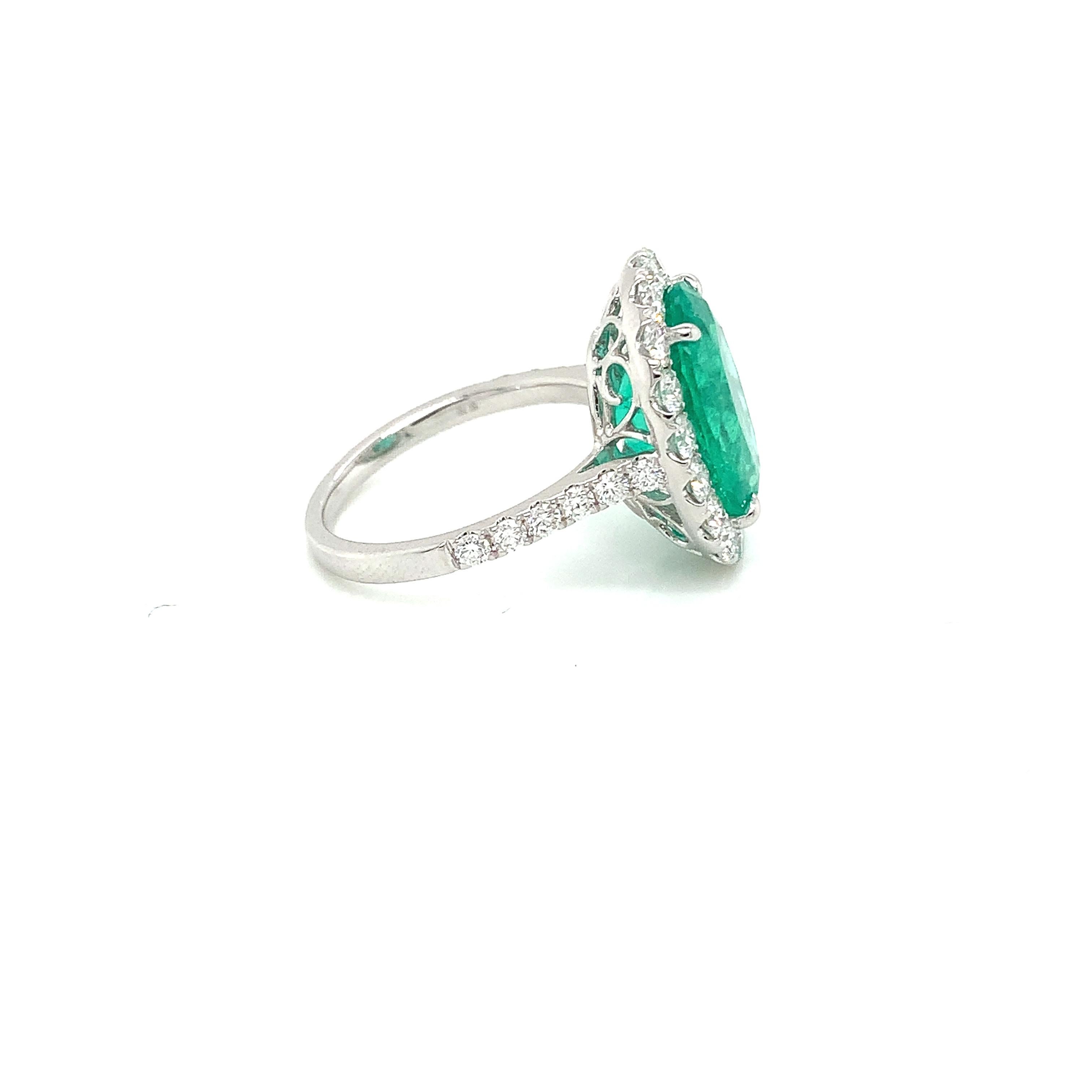 Oval Cut 5.45 Carat Colombian Emerald & Diamond Ring in 18 Karat White Gold