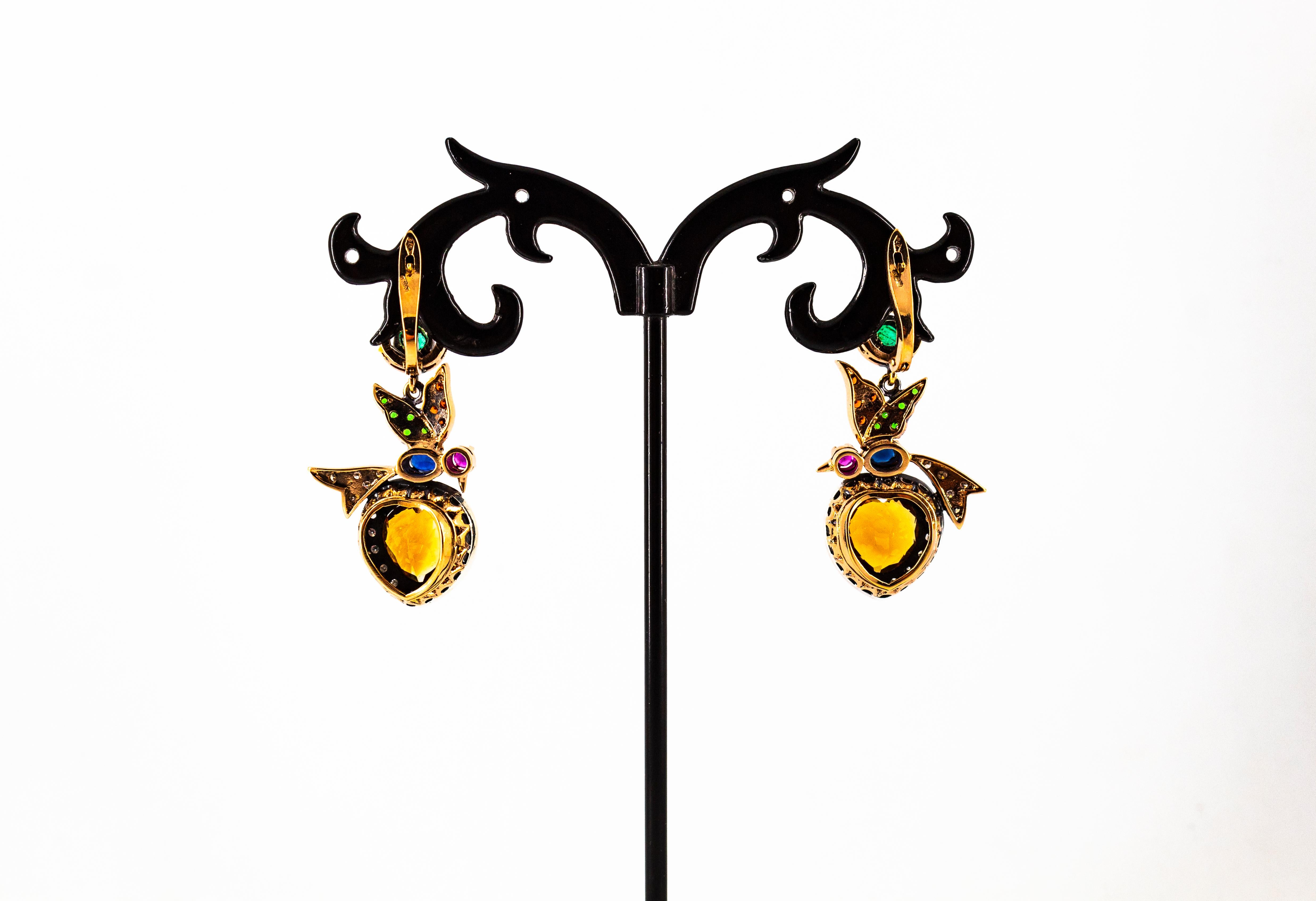 5.45 Carat Diamond Emerald Ruby Sapphire Citrine Yellow Gold Lever-Back Earrings For Sale 6