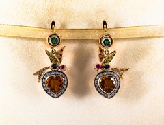 5.45 Carat Diamond Emerald Ruby Sapphire Citrine Yellow Gold Lever-Back Earrings