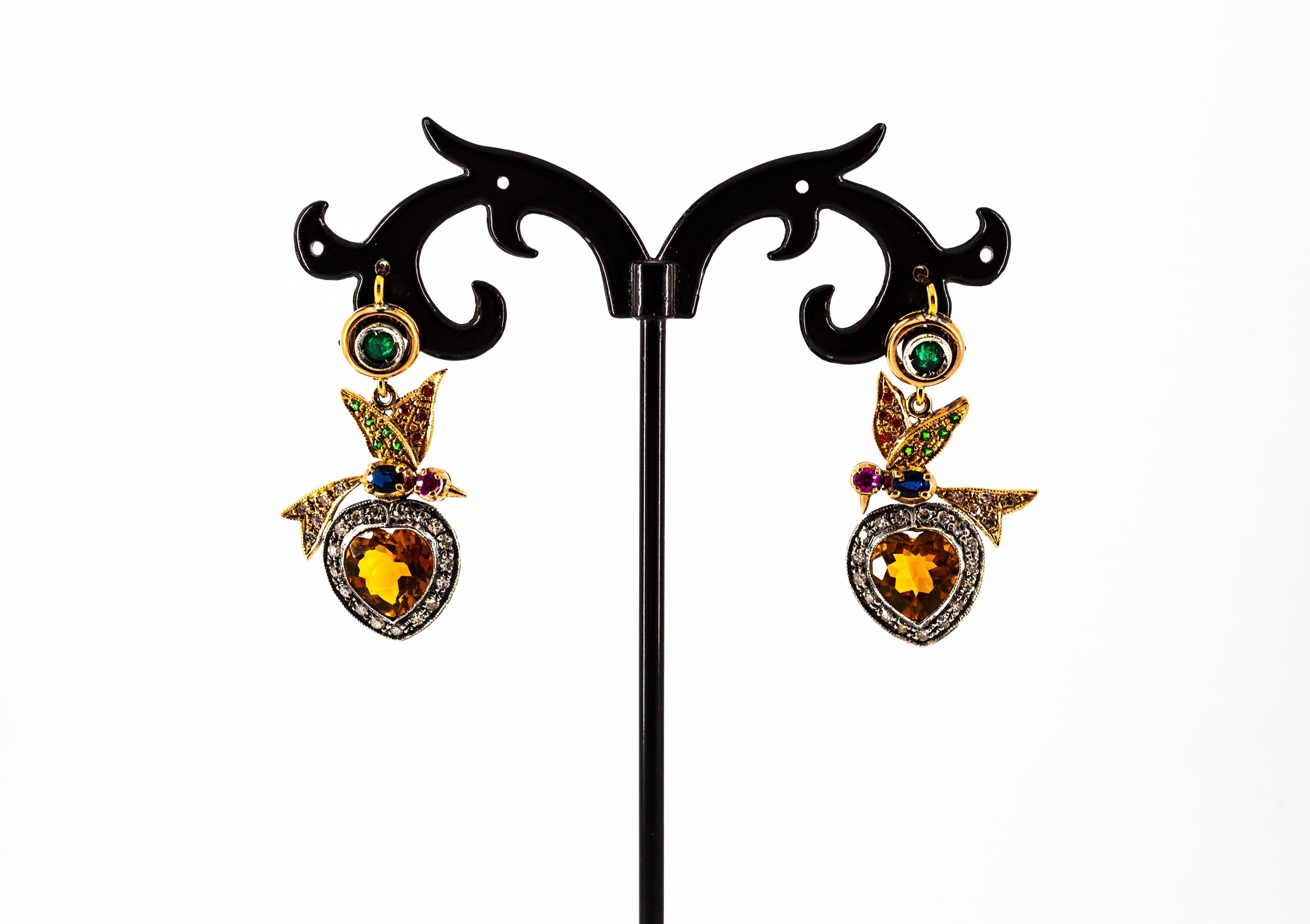 5.45 Carat Diamond Emerald Ruby Sapphire Citrine Yellow Gold Lever-Back Earrings For Sale 4