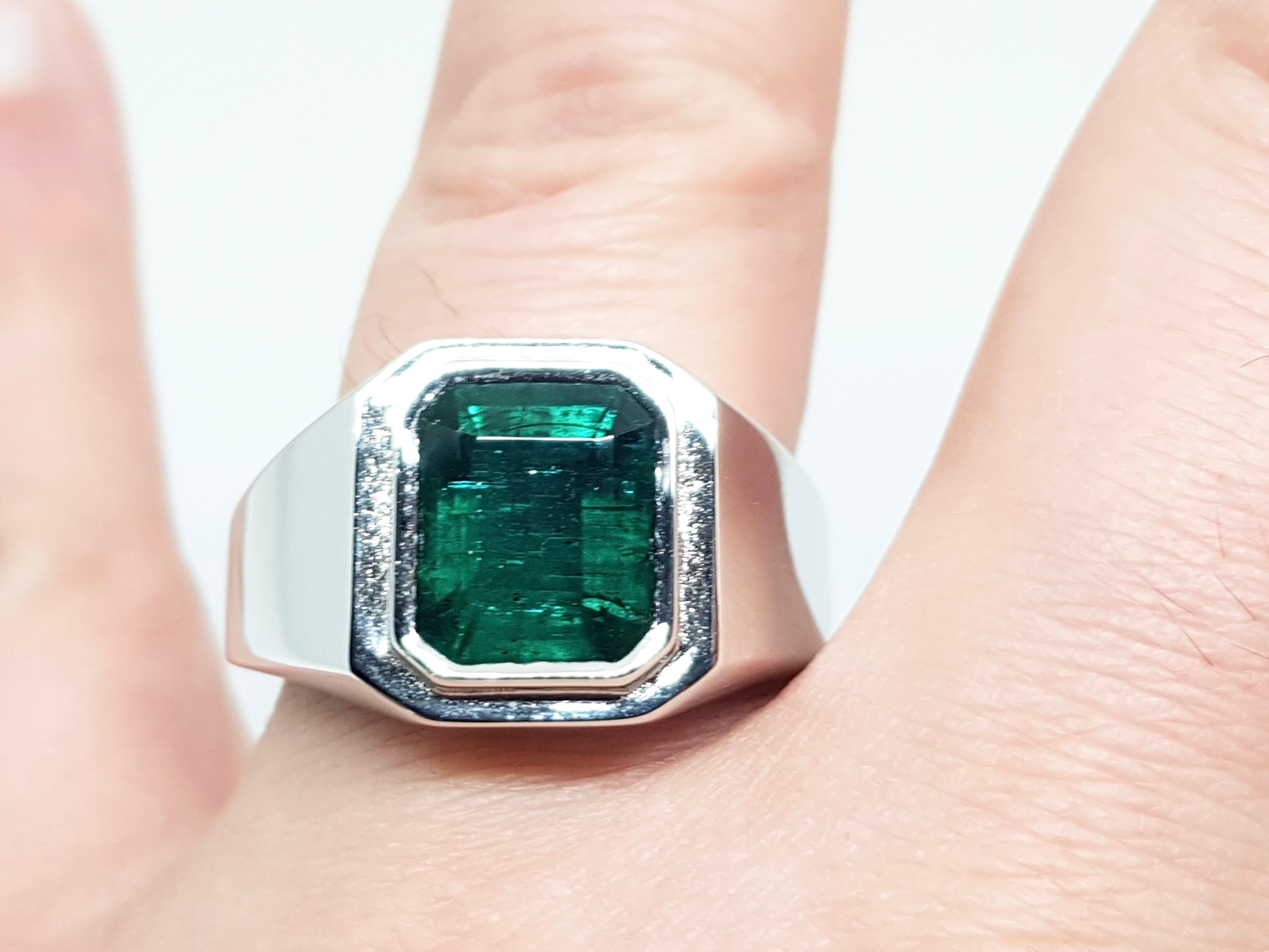 5.45 Carat IGI Certified White Gold Diamond Emerald Men's Ring 5