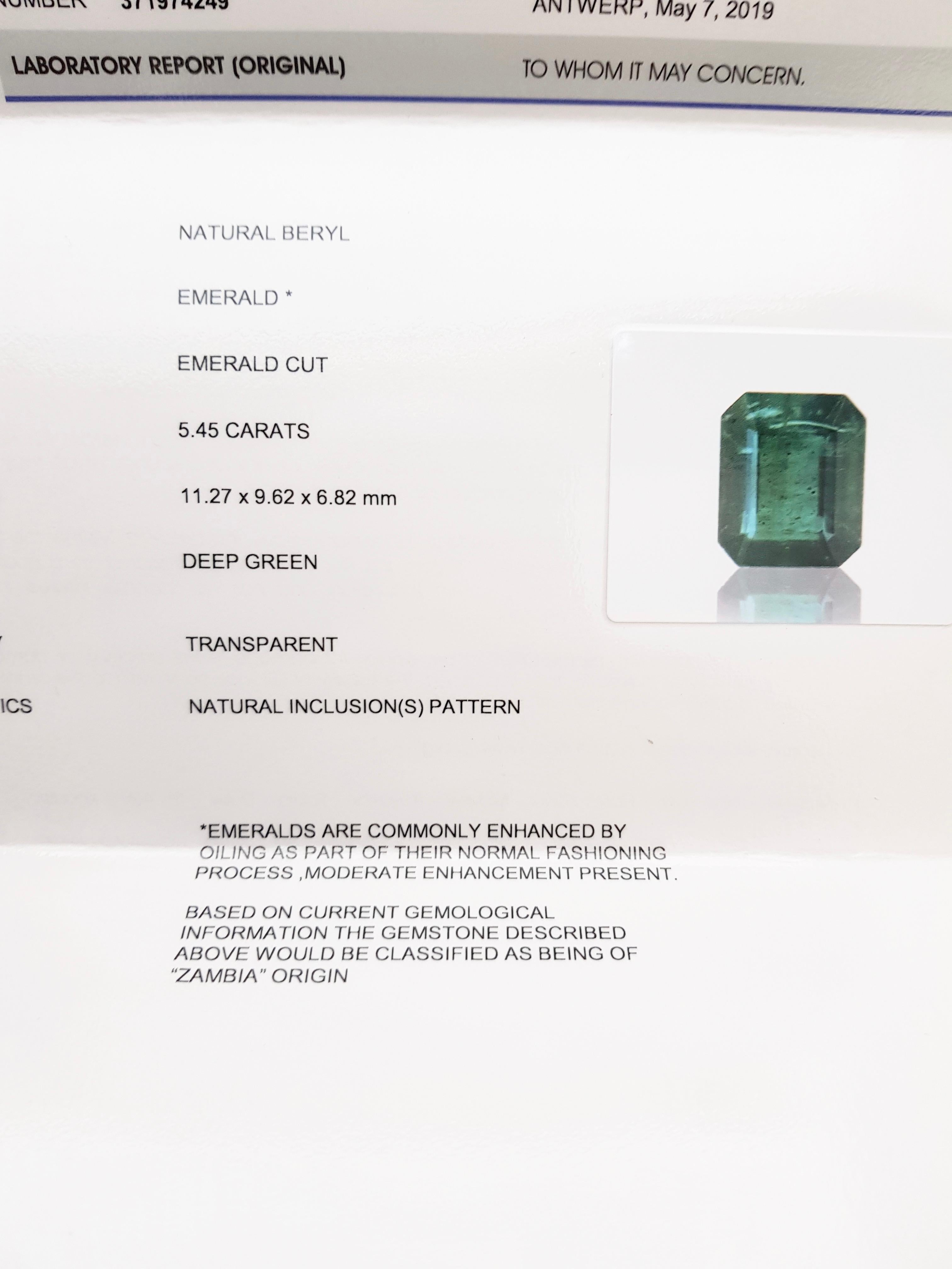 5.45 Carat IGI Certified White Gold Diamond Emerald Men's Ring 7