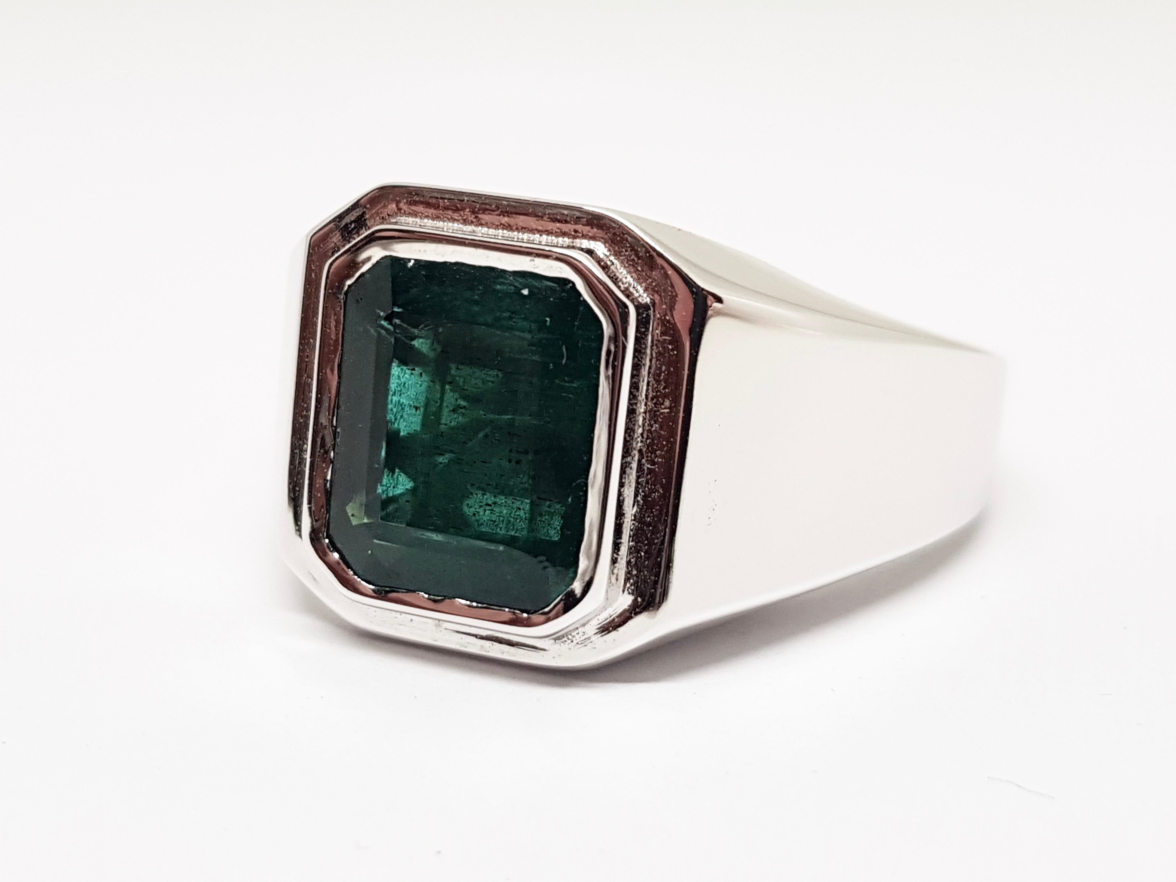 5.45 Carat IGI Certified White Gold Diamond Emerald Men's Ring 3