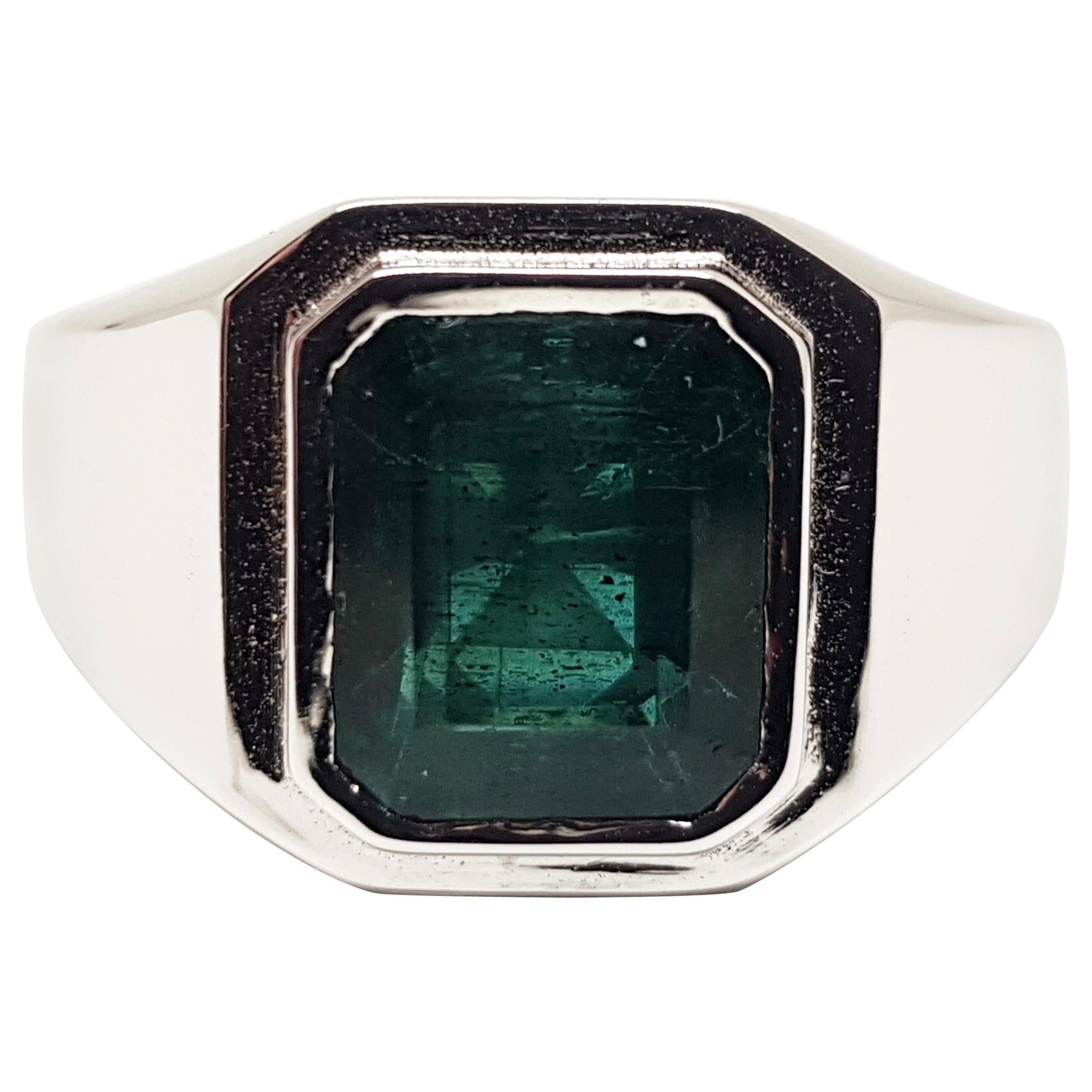 5.45 Carat IGI Certified White Gold Diamond Emerald Men's Ring