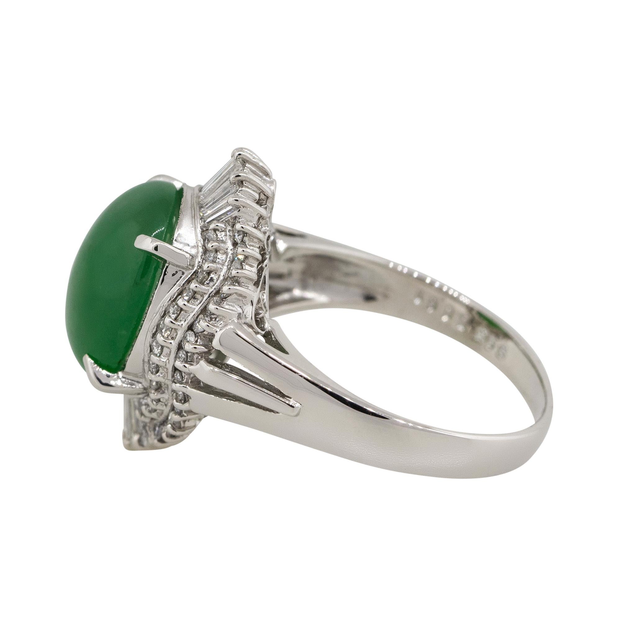 5.45 Carat Jade Cabochon Center Diamond Cocktail Ring Platinum in Stock In Excellent Condition In Boca Raton, FL