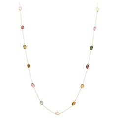 5.45 Carat Multi Tourmaline Beaded Necklace in 18K Yellow Gold