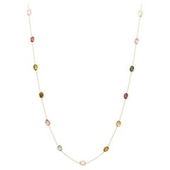 5.45 Carat Multi Tourmaline Colorful Beaded Necklace in 18k Solid Yellow Gold