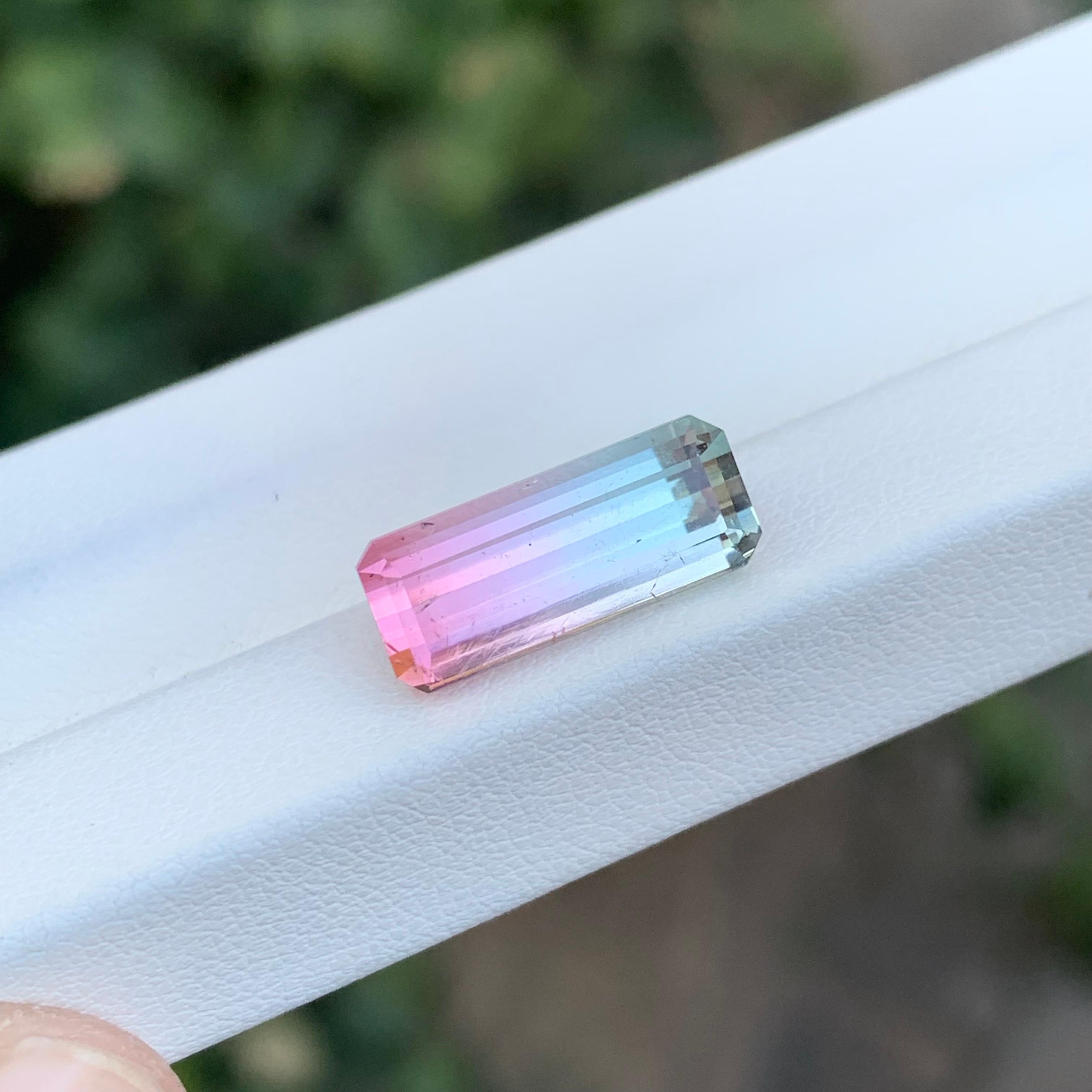 5.45 Carat Natural Loose Bi Colour Tourmaline Long Emerald Shape Gem For Sale 4