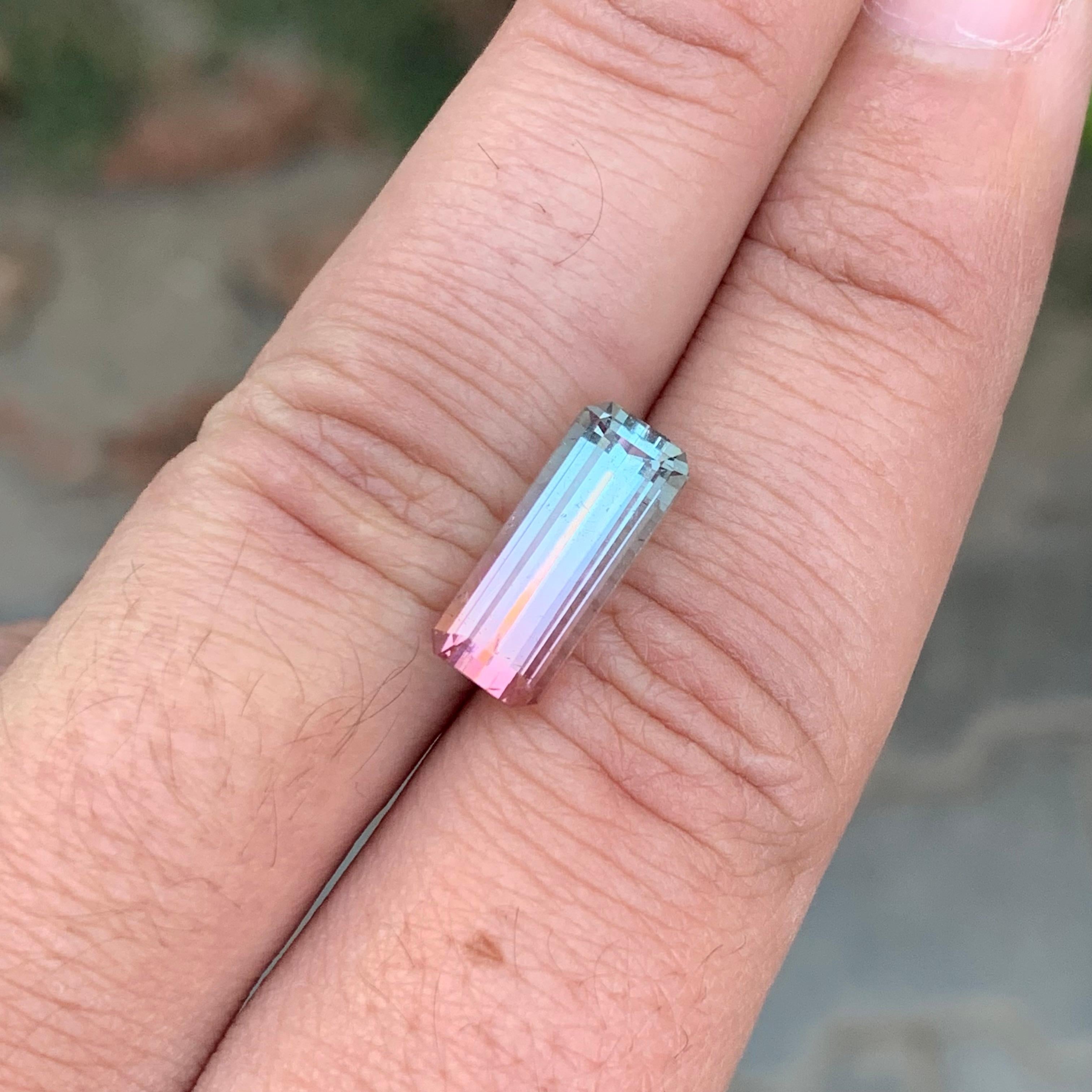 5.45 Carat Natural Loose Bi Colour Tourmaline Long Emerald Shape Gem For Sale 5