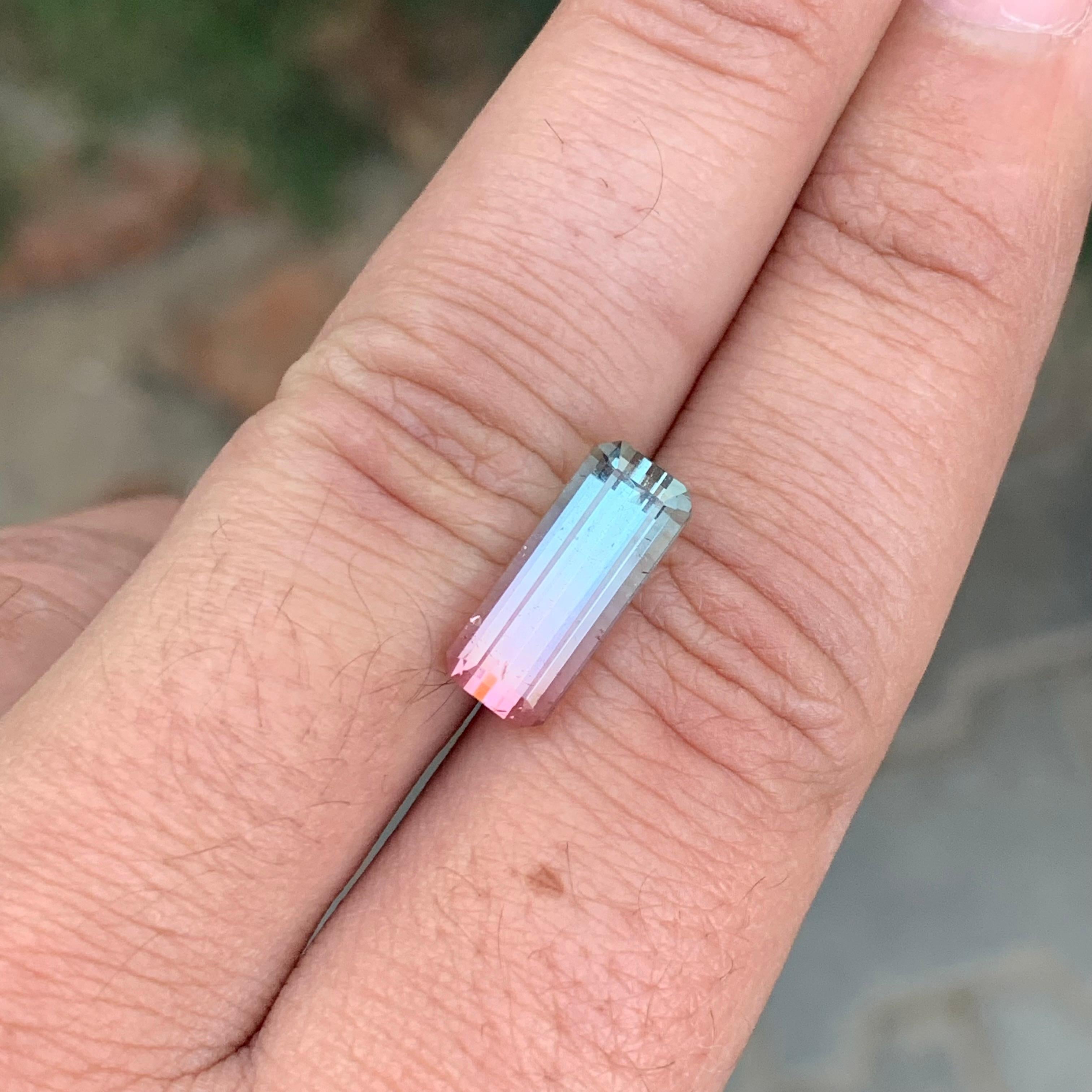 5.45 Carat Natural Loose Bi Colour Tourmaline Long Emerald Shape Gem For Sale 6