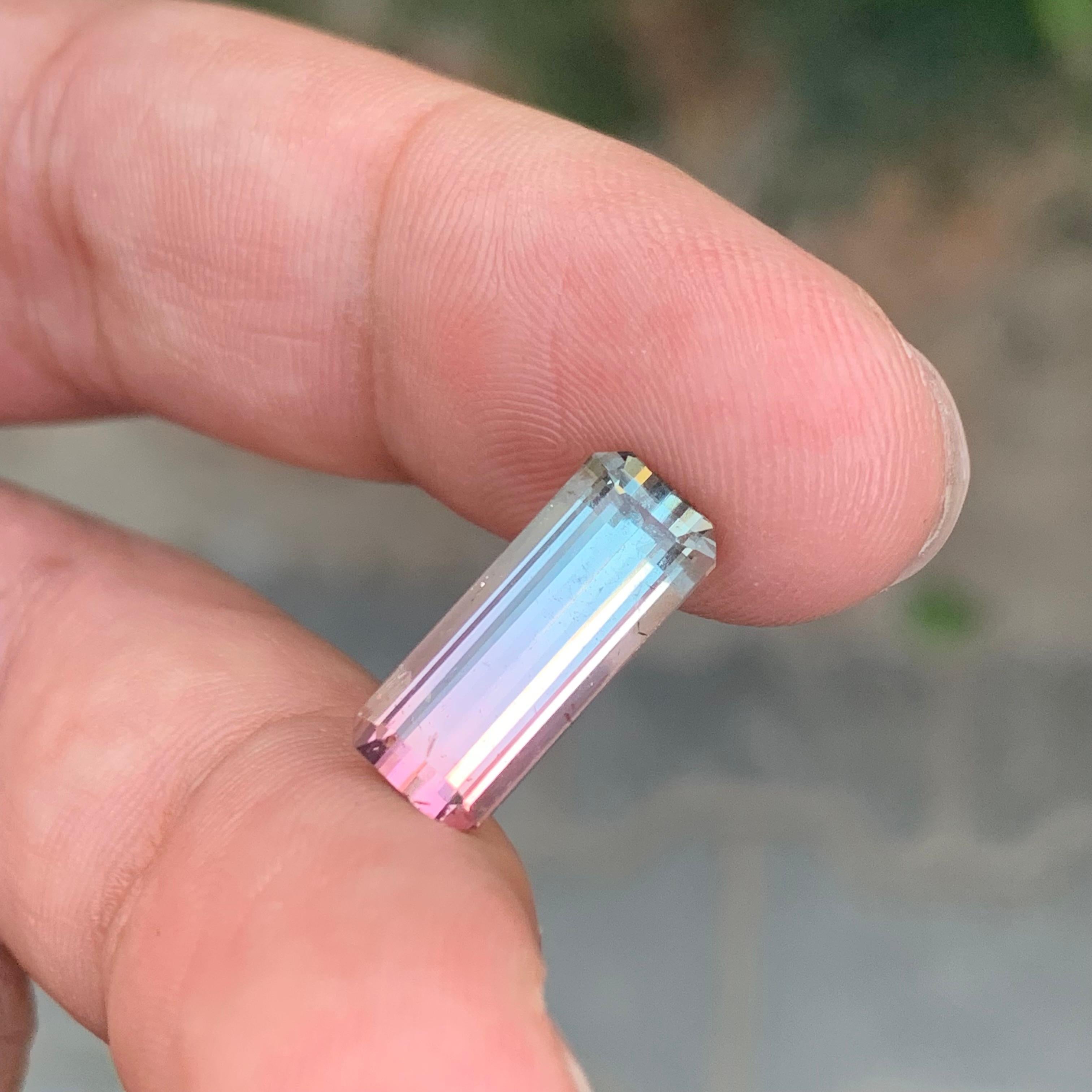5.45 Carat Natural Loose Bi Colour Tourmaline Long Emerald Shape Gem For Sale 7