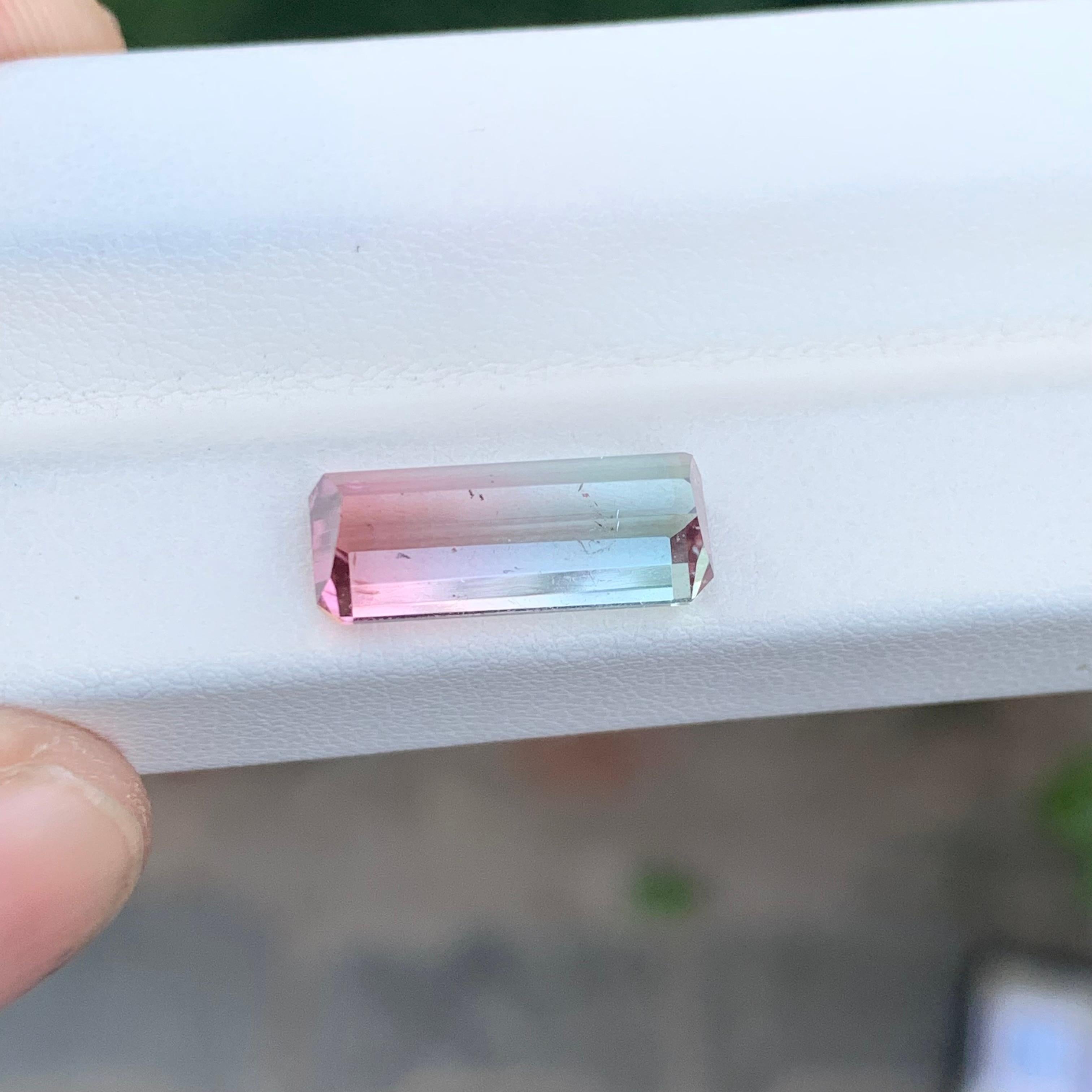 5.45 Carat Natural Loose Bi Colour Tourmaline Long Emerald Shape Gem For Sale 9