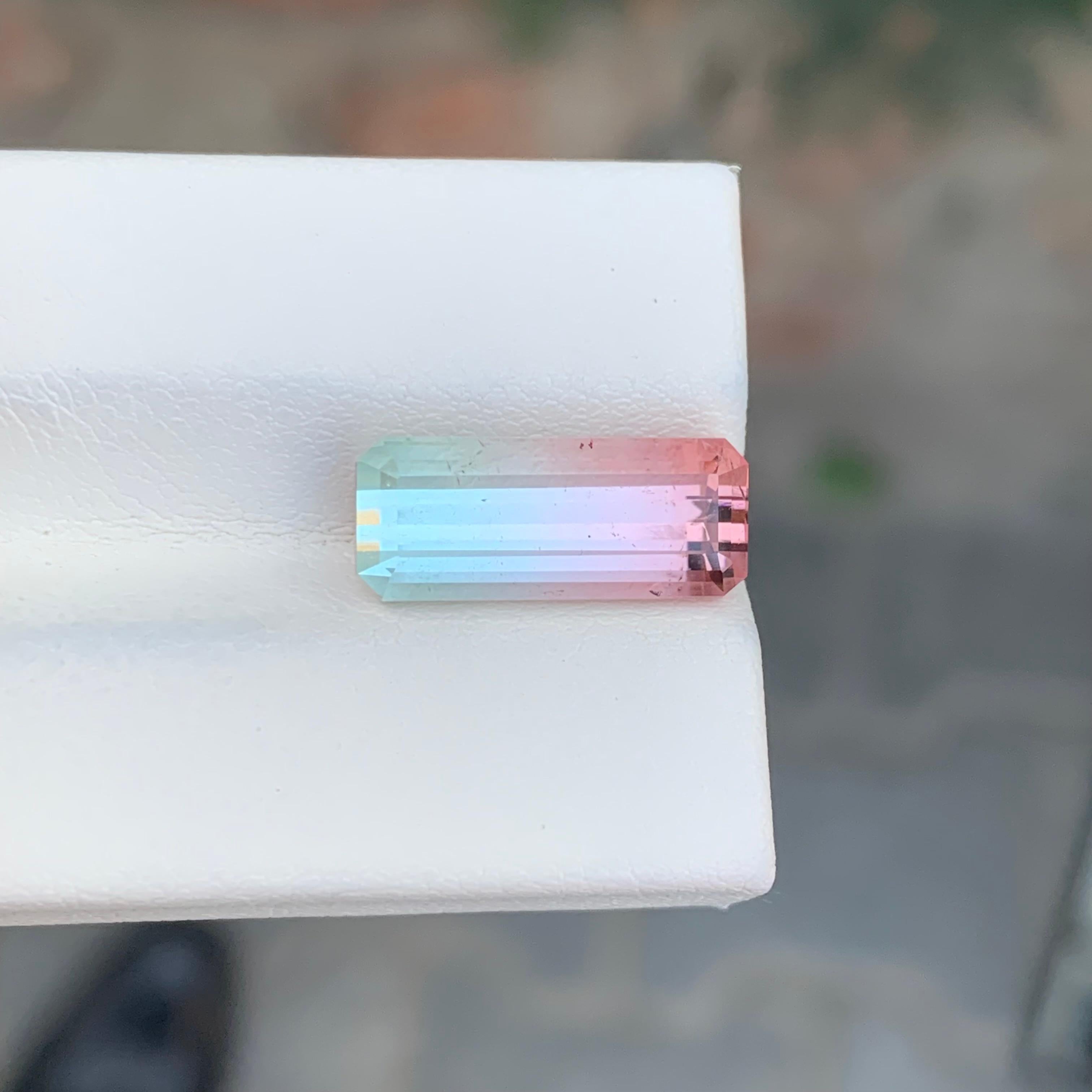 5.45 Carat Natural Loose Bi Colour Tourmaline Long Emerald Shape Gem For Sale 10
