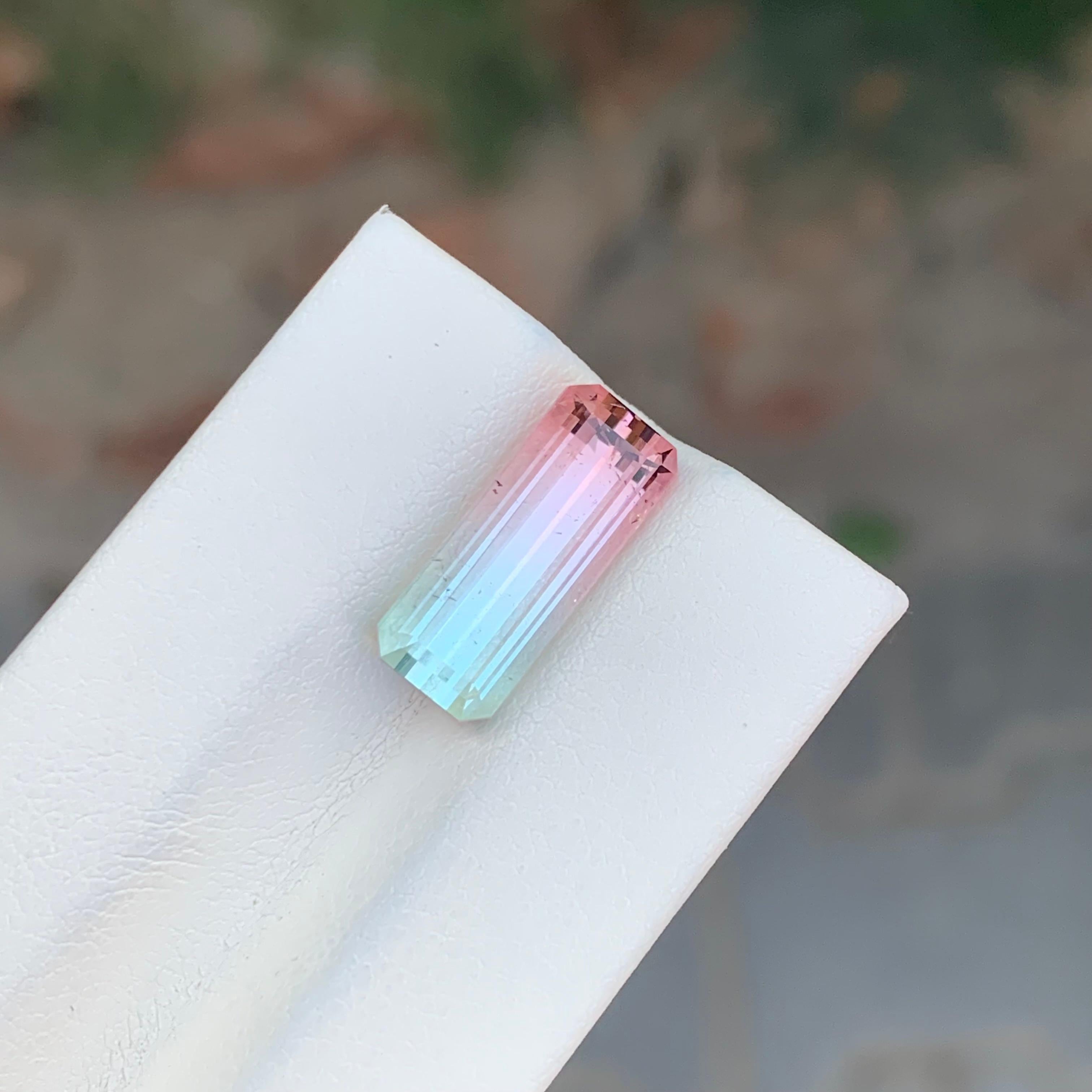Arts and Crafts 5.45 Carat Natural Loose Bi Colour Tourmaline Long Emerald Shape Gem For Sale