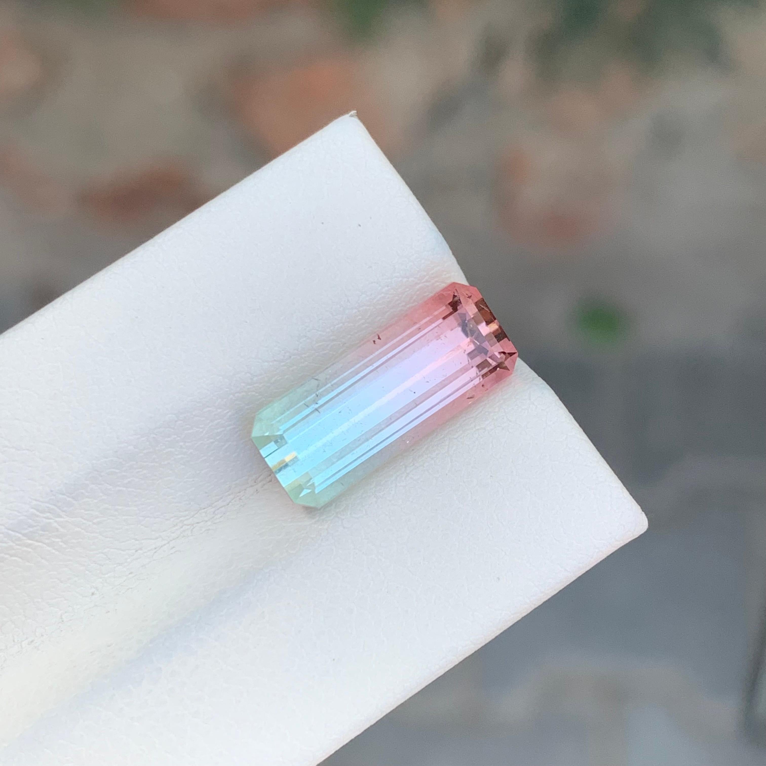 Women's or Men's 5.45 Carat Natural Loose Bi Colour Tourmaline Long Emerald Shape Gem For Sale