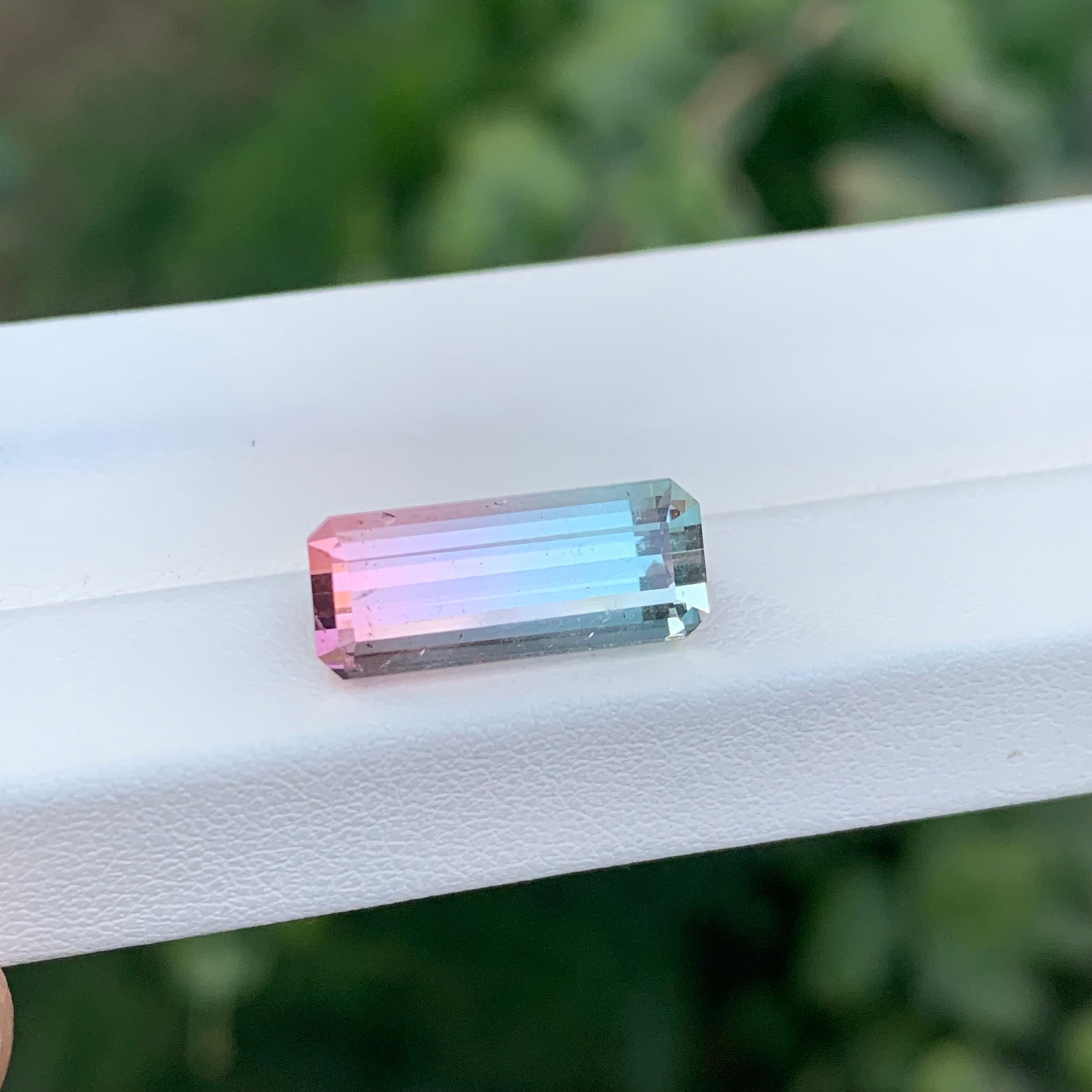 5.45 Carat Natural Loose Bi Colour Tourmaline Long Emerald Shape Gem For Sale 1