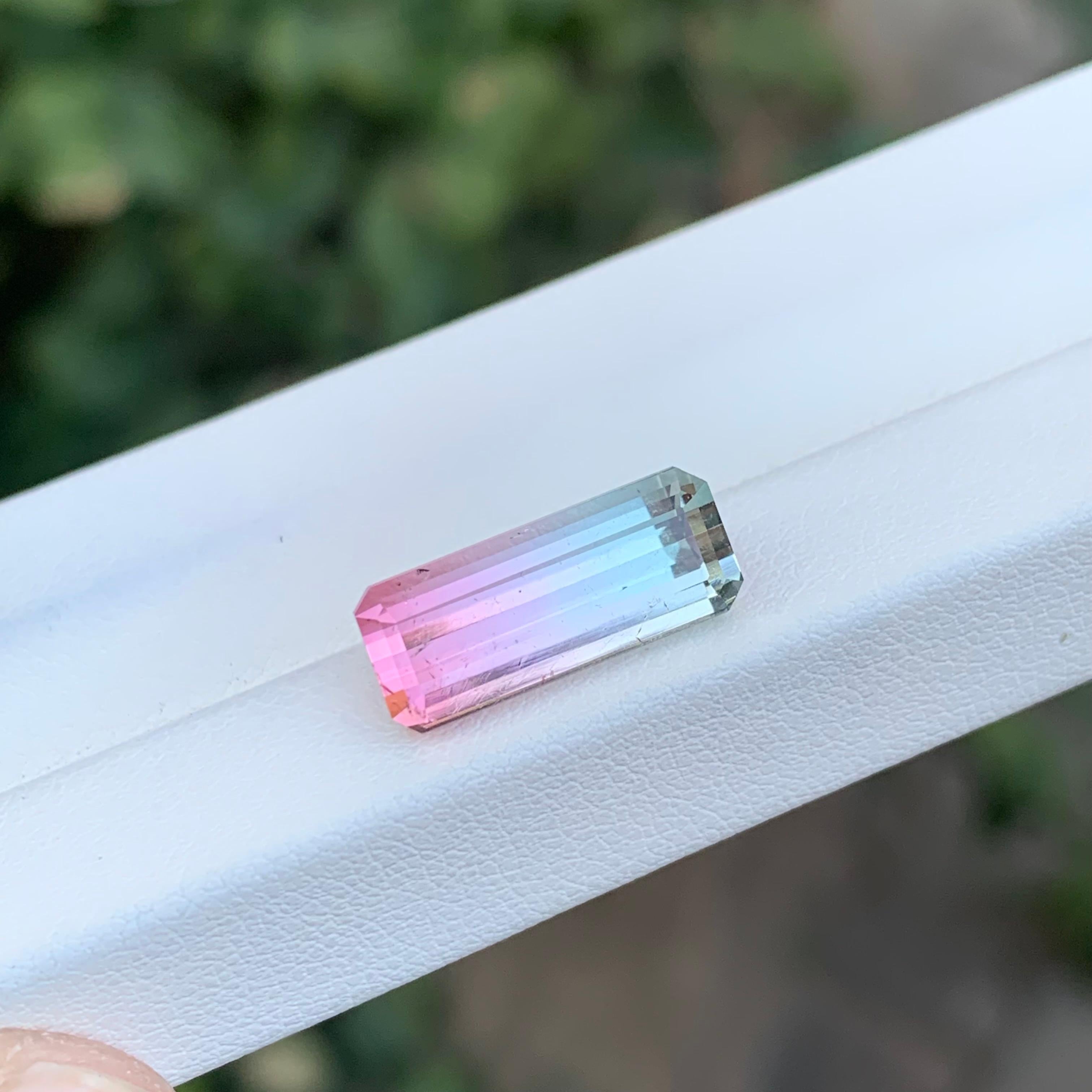 5.45 Carat Natural Loose Bi Colour Tourmaline Long Emerald Shape Gem For Sale 3