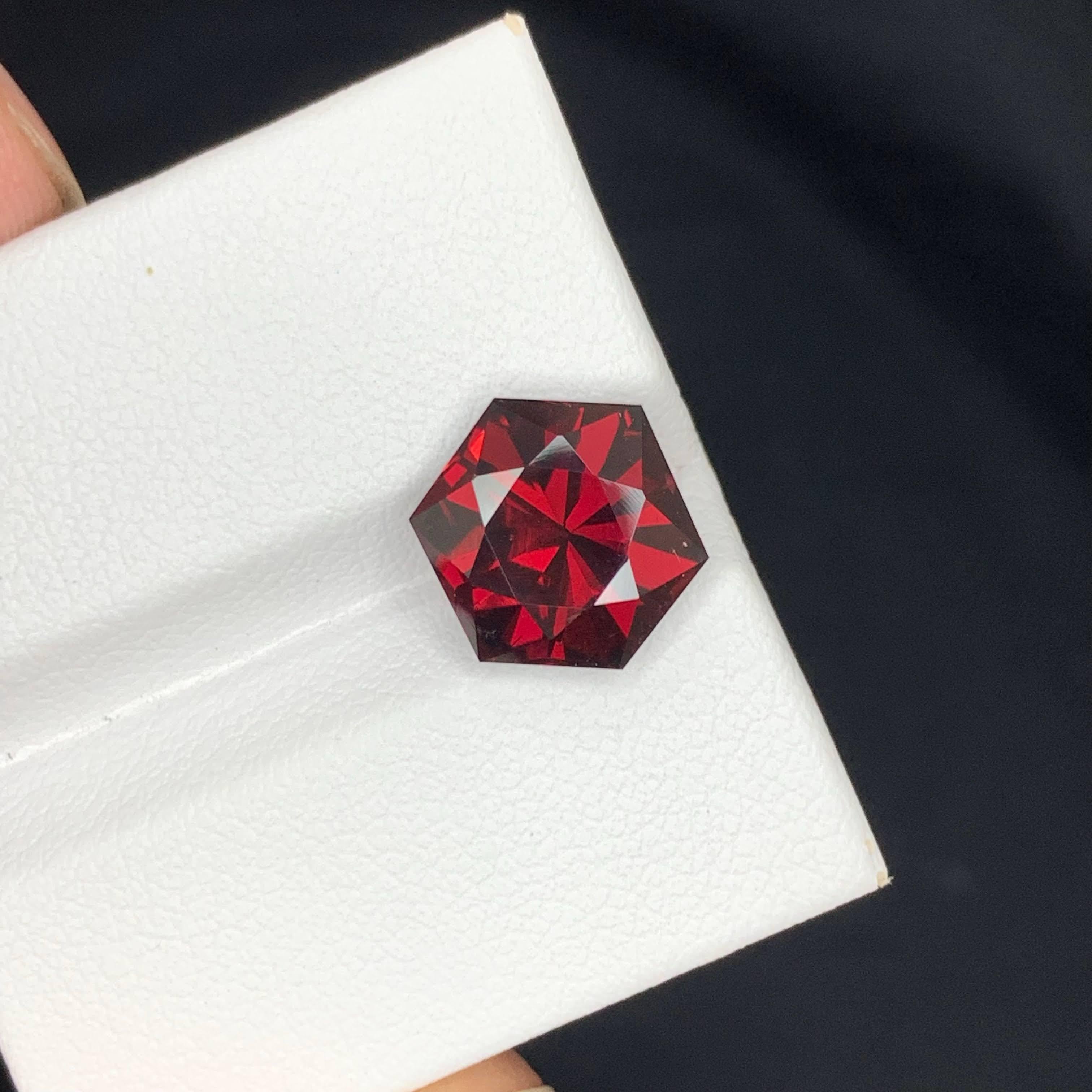 5.45 Carat Natural Loose Deep Red Garnet Stone Hexagon Cut African Gemstone For Sale 5