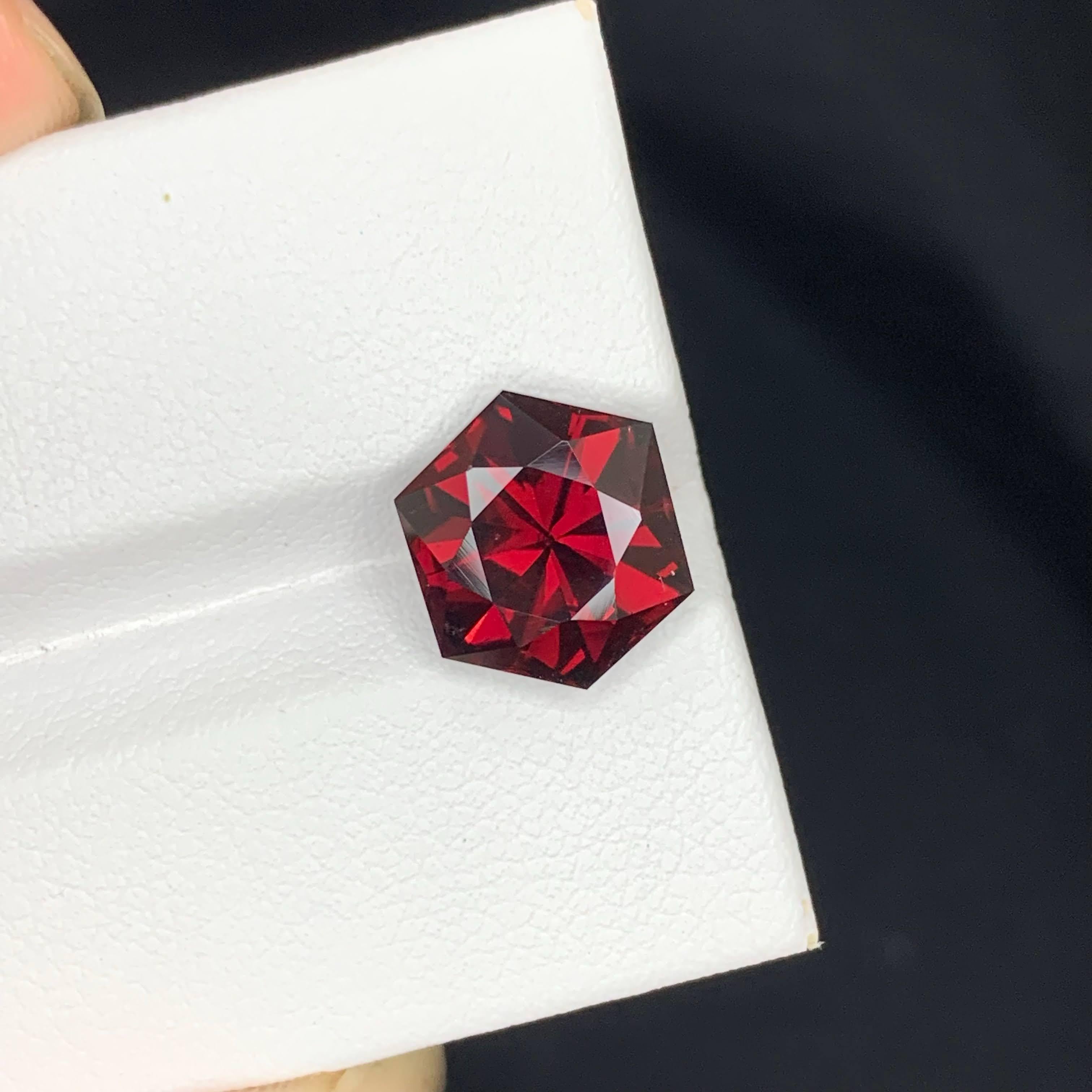 5.45 Carat Natural Loose Deep Red Garnet Stone Hexagon Cut African Gemstone For Sale 6