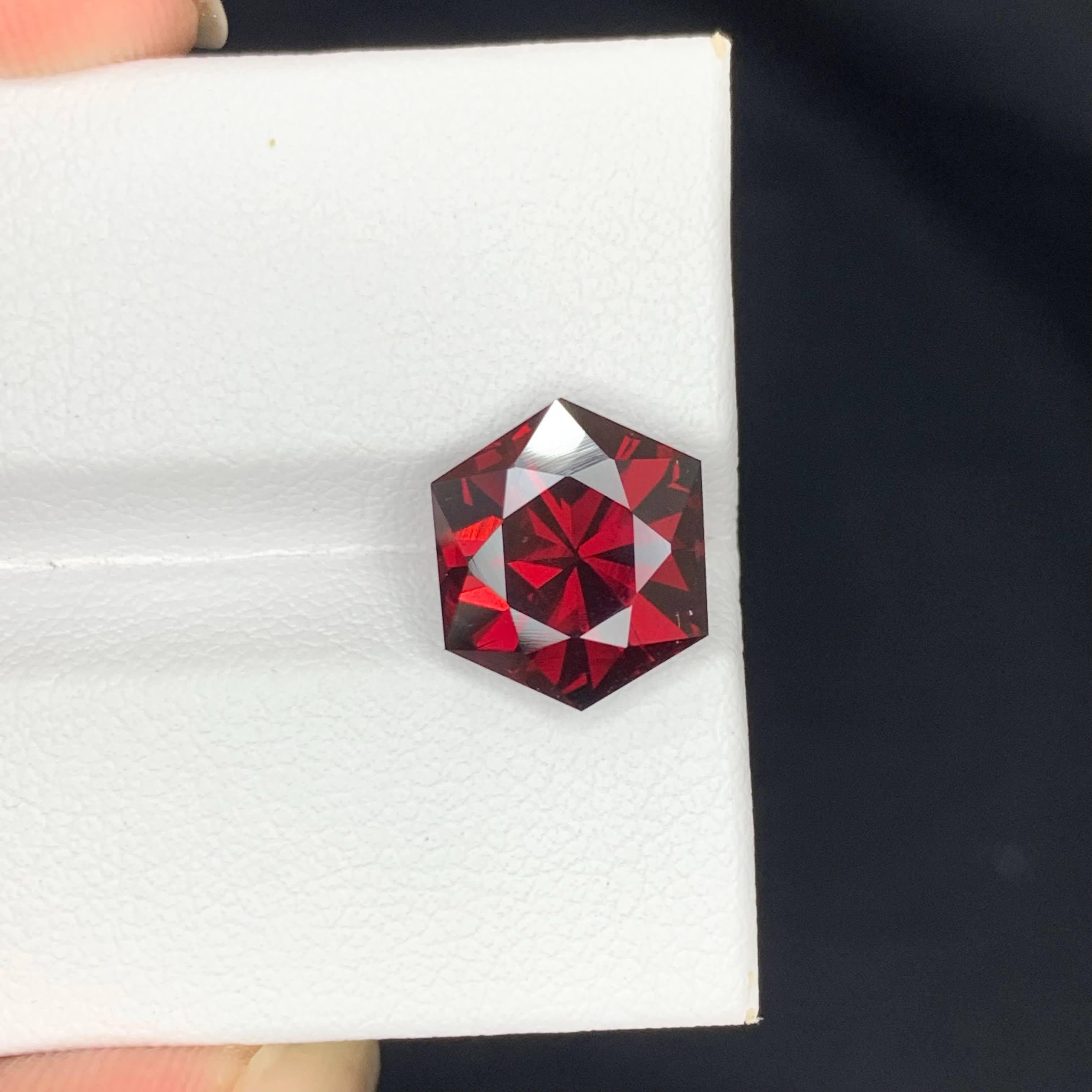 Modern 5.45 Carat Natural Loose Deep Red Garnet Stone Hexagon Cut African Gemstone For Sale