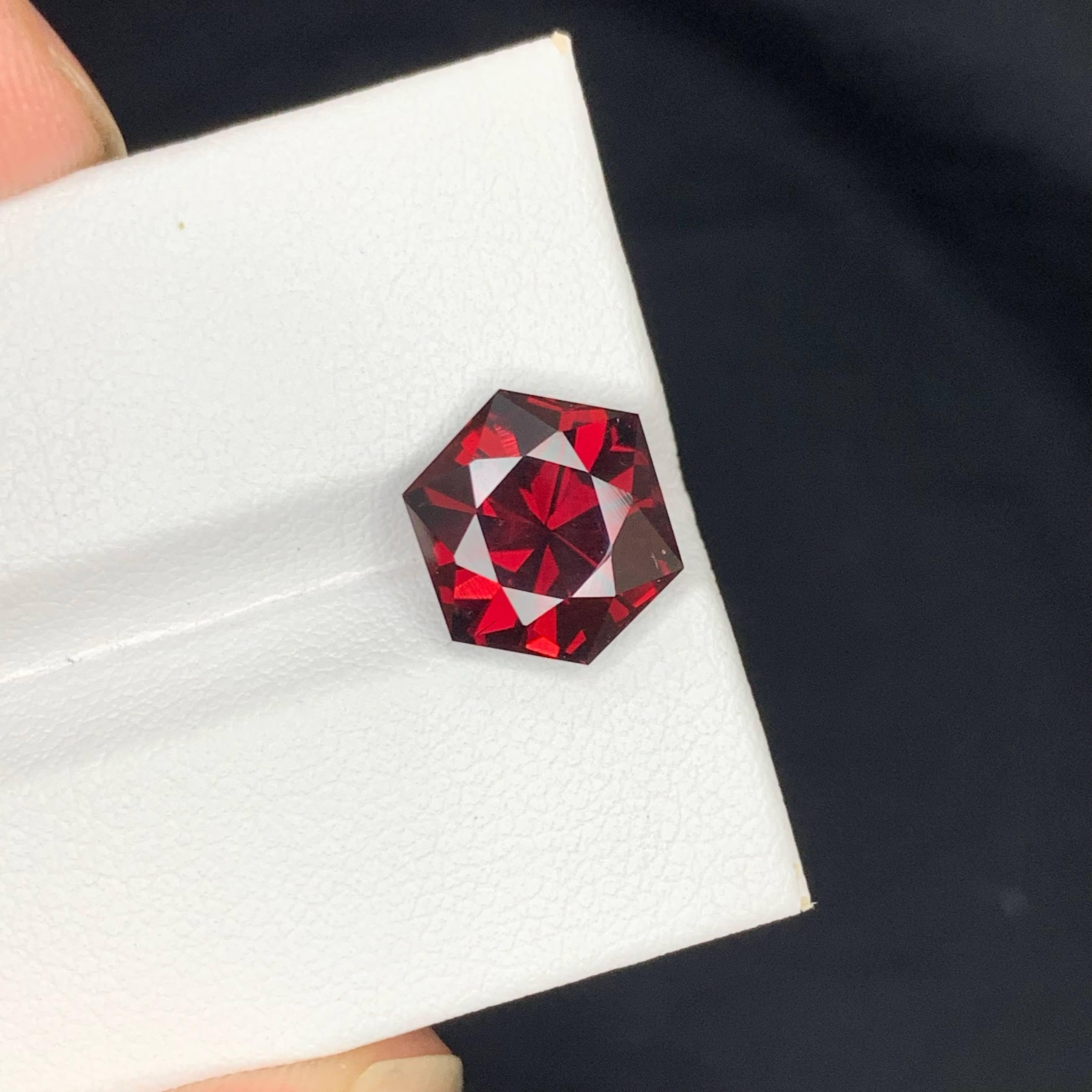 Women's or Men's 5.45 Carat Natural Loose Deep Red Garnet Stone Hexagon Cut African Gemstone For Sale