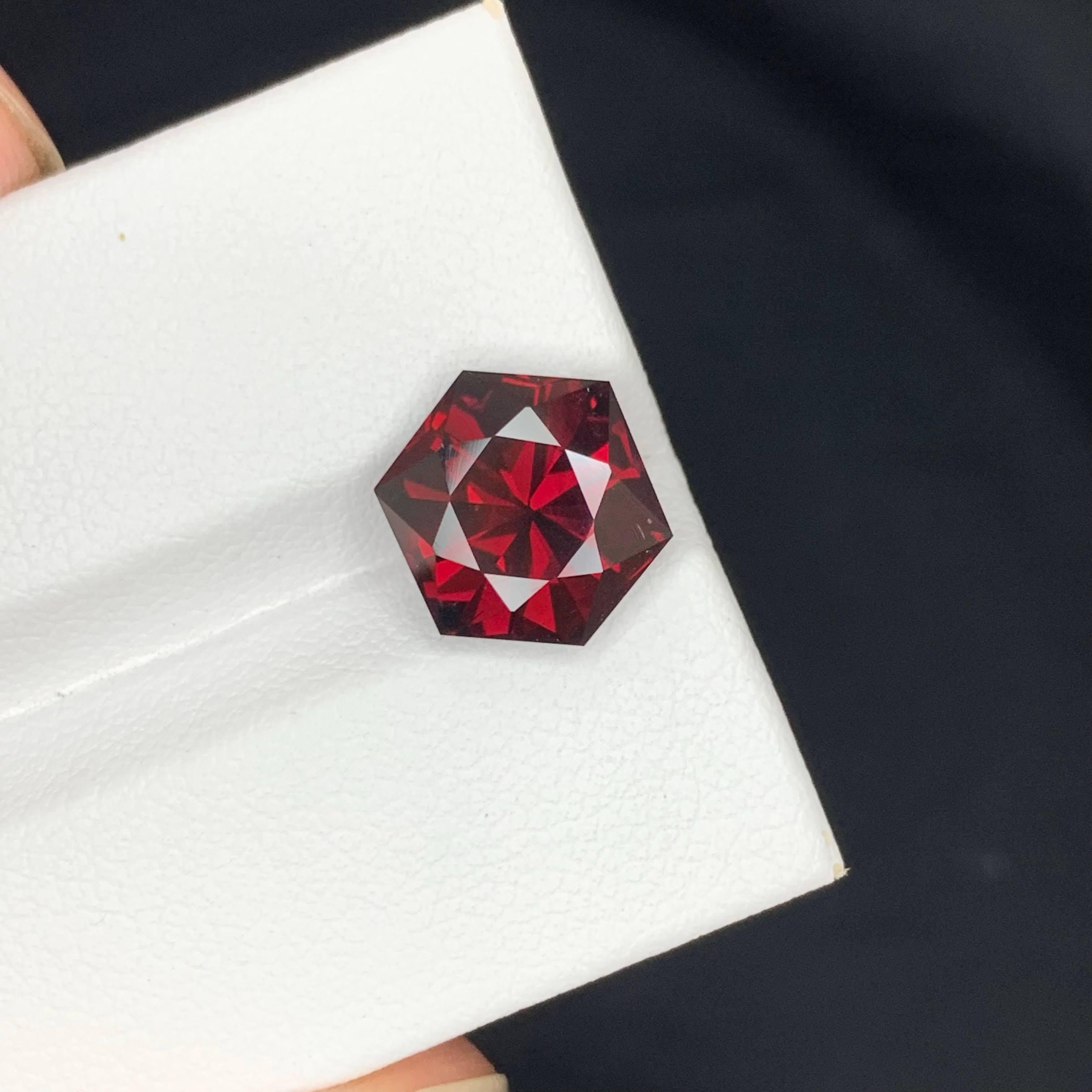 5.45 Carat Natural Loose Deep Red Garnet Stone Hexagon Cut African Gemstone For Sale 1