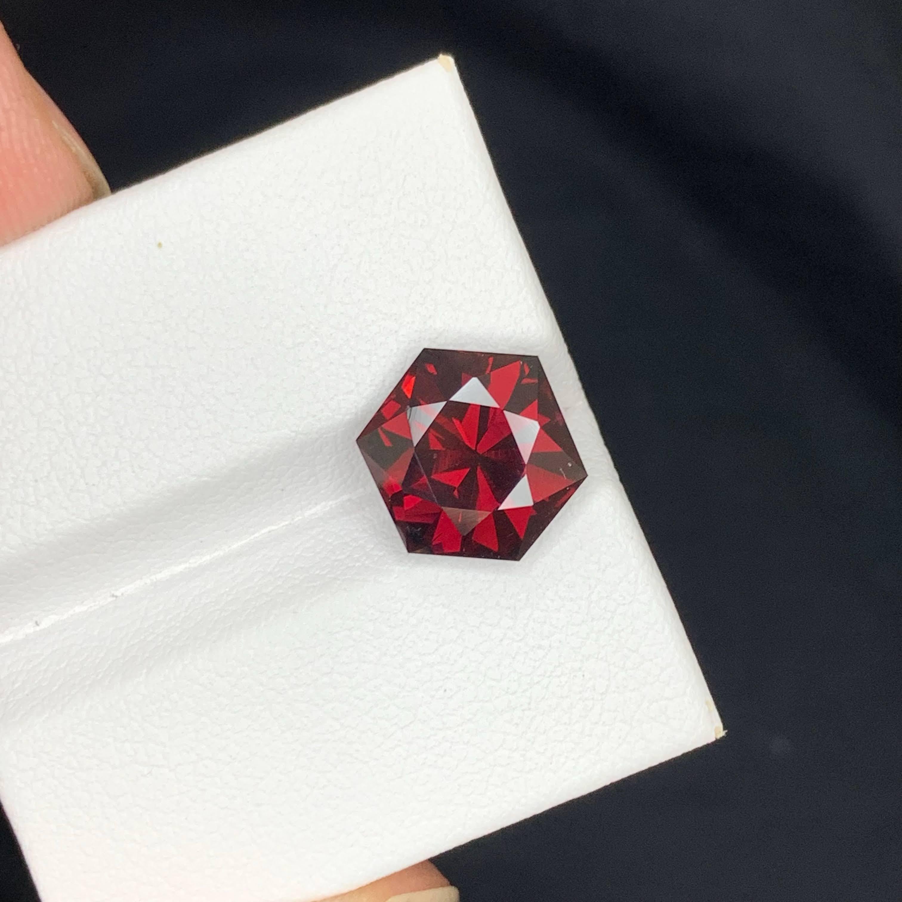 5.45 Carat Natural Loose Deep Red Garnet Stone Hexagon Cut African Gemstone For Sale 3