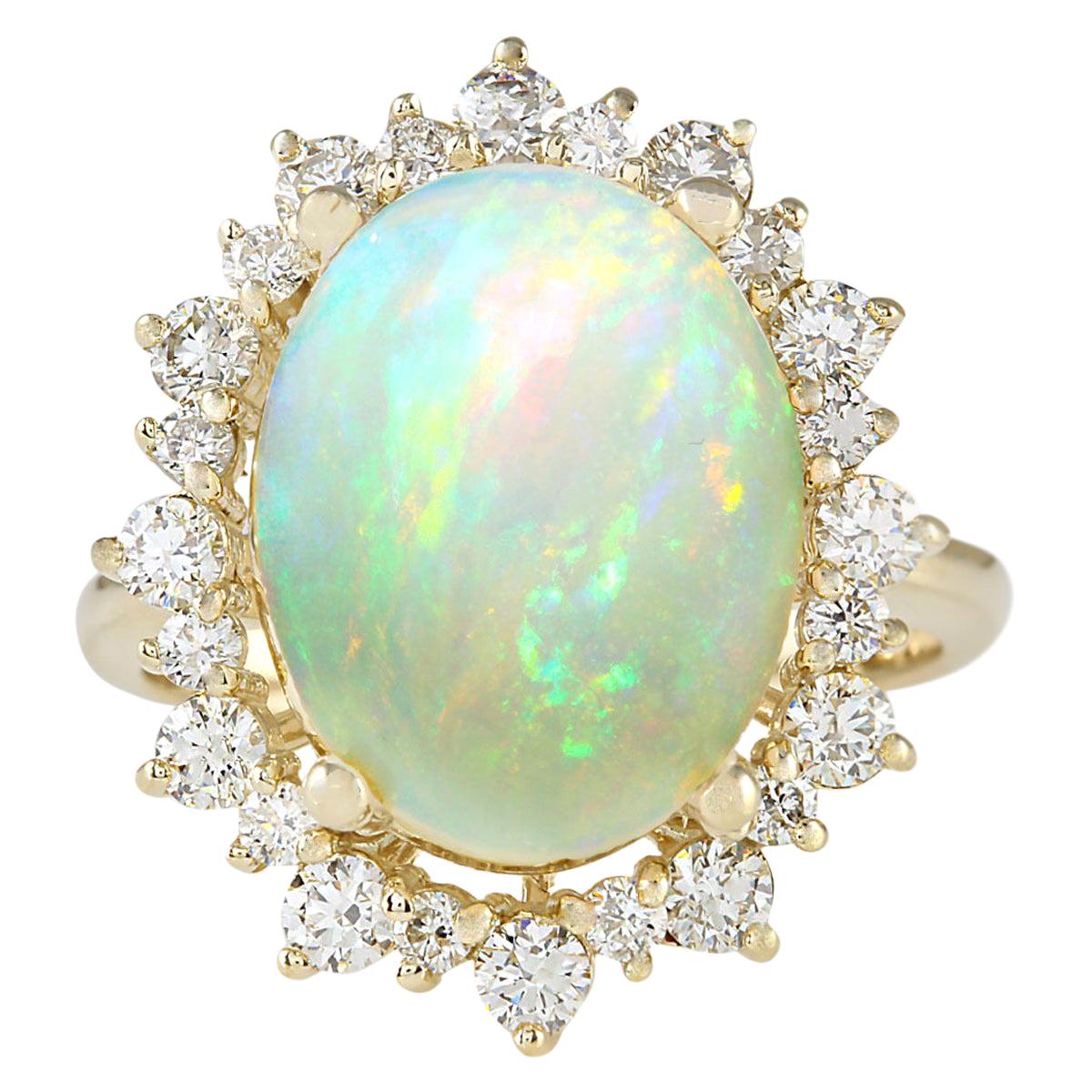 Natural Opal Diamond Ring In 14 Karat Yellow Gold  For Sale