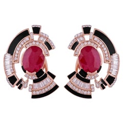 Orecchini con rubino e diamante da 5,45 carati in oro 14 carati in stile Art Deco
