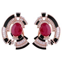 Pendientes de esmalte de rubí de 5,45 quilates 0,11 quilates diamante baguette pavé Oro rosa de 18 quilates