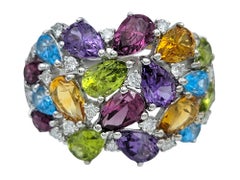 5.45 Carat Total Multi Pear Gemstone Cluster Cocktail Ring 18 Karat White Gold