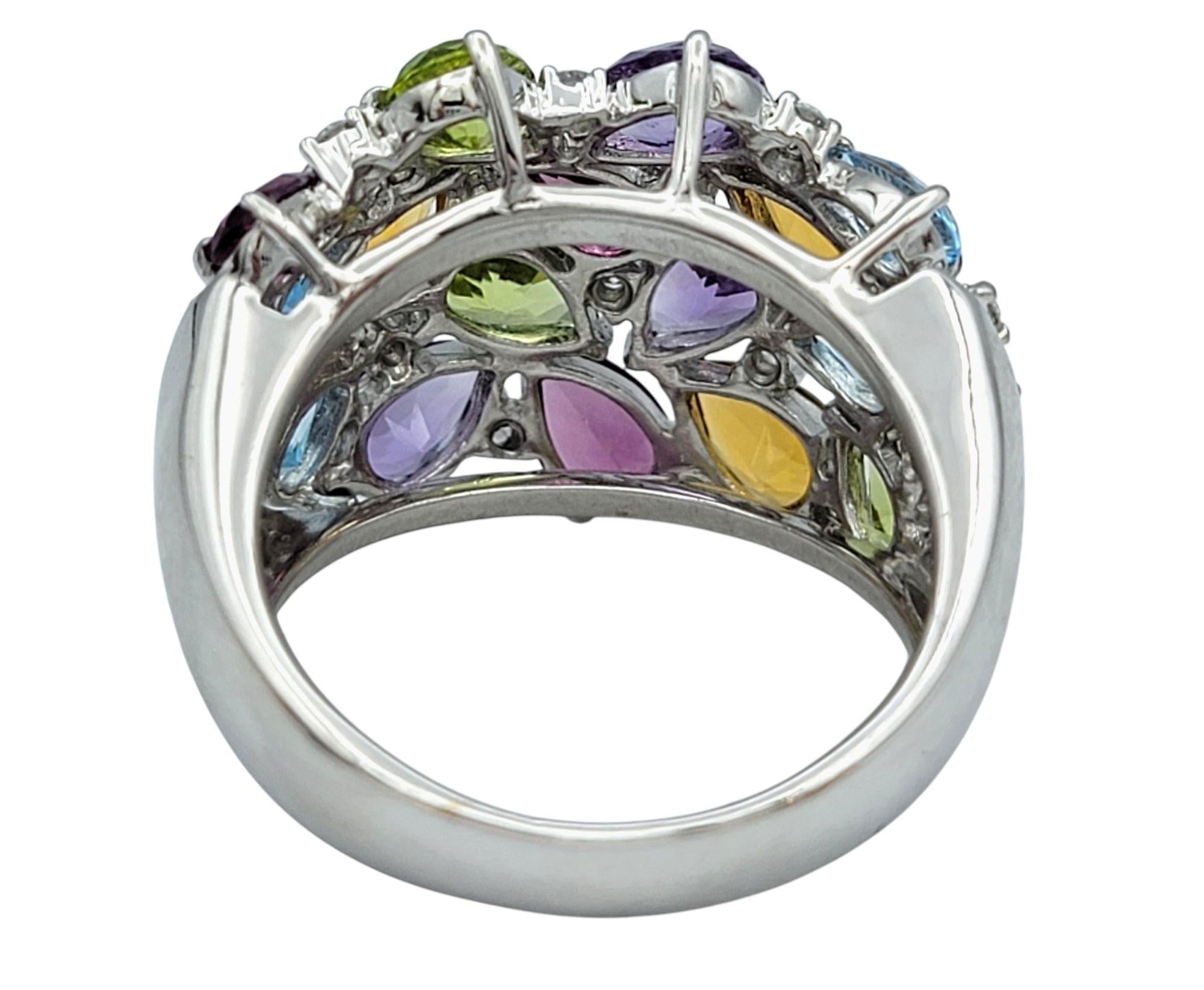 Anello Cocktail Multi Pear Gemstone Cluster da 5,45 carati totali, oro bianco 18 carati In condizioni buone in vendita a Scottsdale, AZ