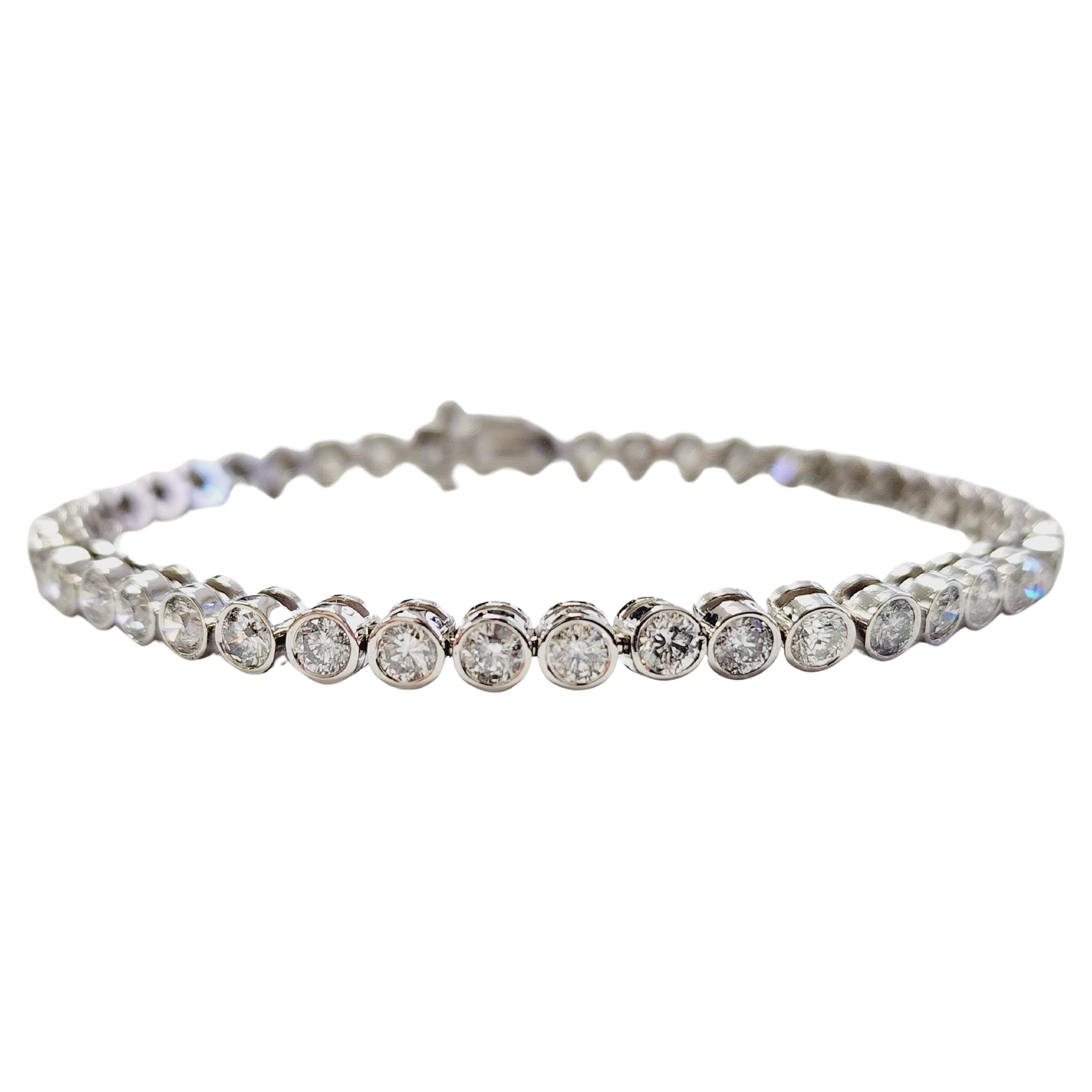 5.45 Carats Natural Diamond Round Bezel Tube Tennis Bracelet in 14K White Gold For Sale