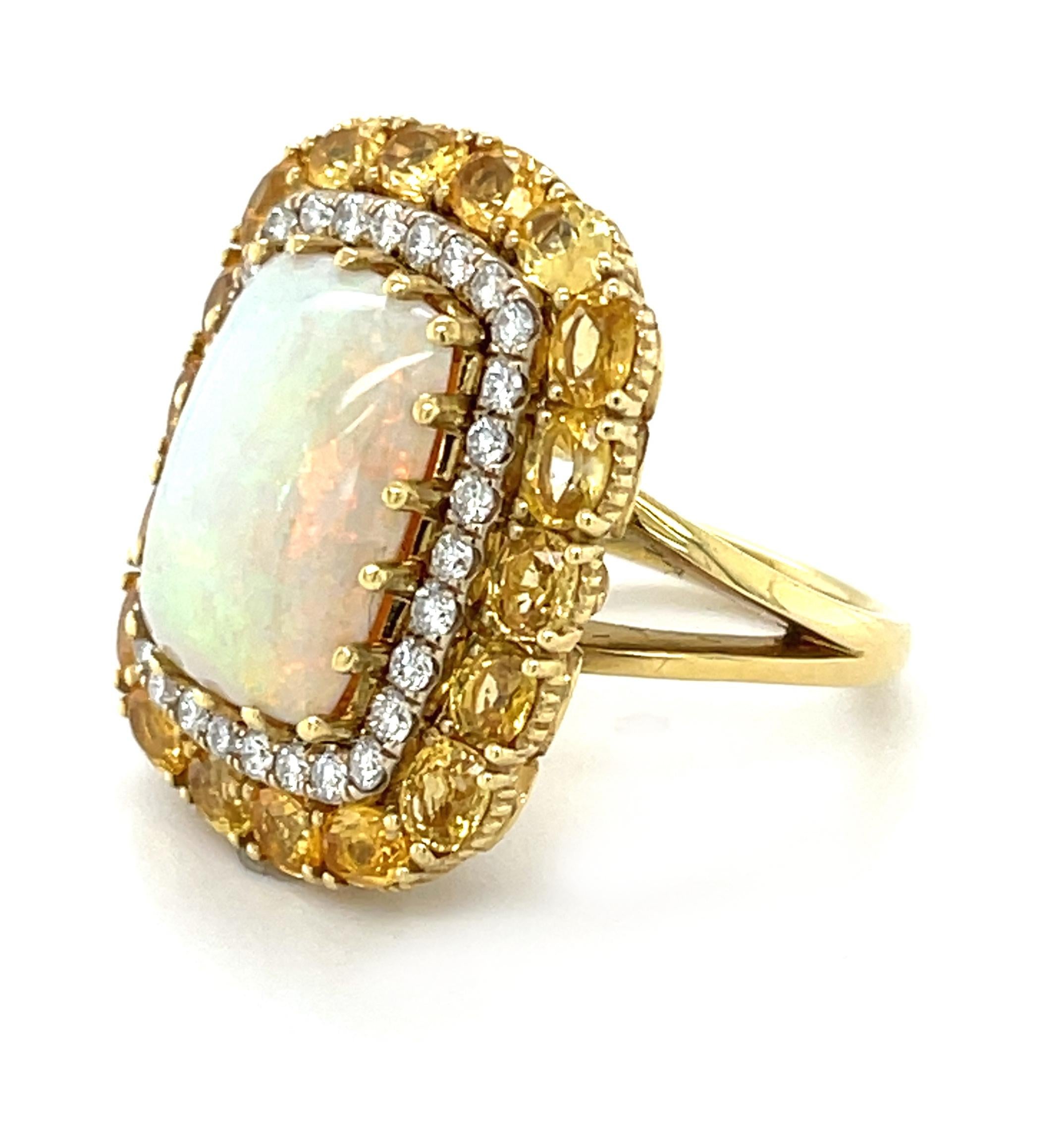 Women's 5.45 ct. Australian Opal, Yellow Sapphire and Diamond Cocktail Ring in 18k Gold For Sale