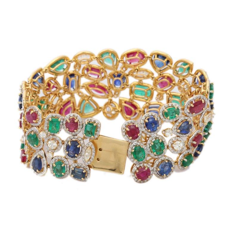 Armband aus 18 Karat massivem Gelbgold mit 54,5 Karat Smaragd, Rubin und Saphir mit Diamanten 2