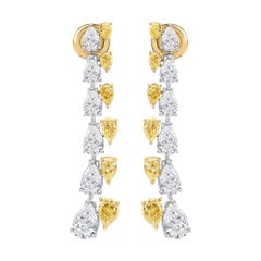 5.45 ct Natural Marquise Diamond Two-Column Drop Earrings, 18K Two-Tone Gold