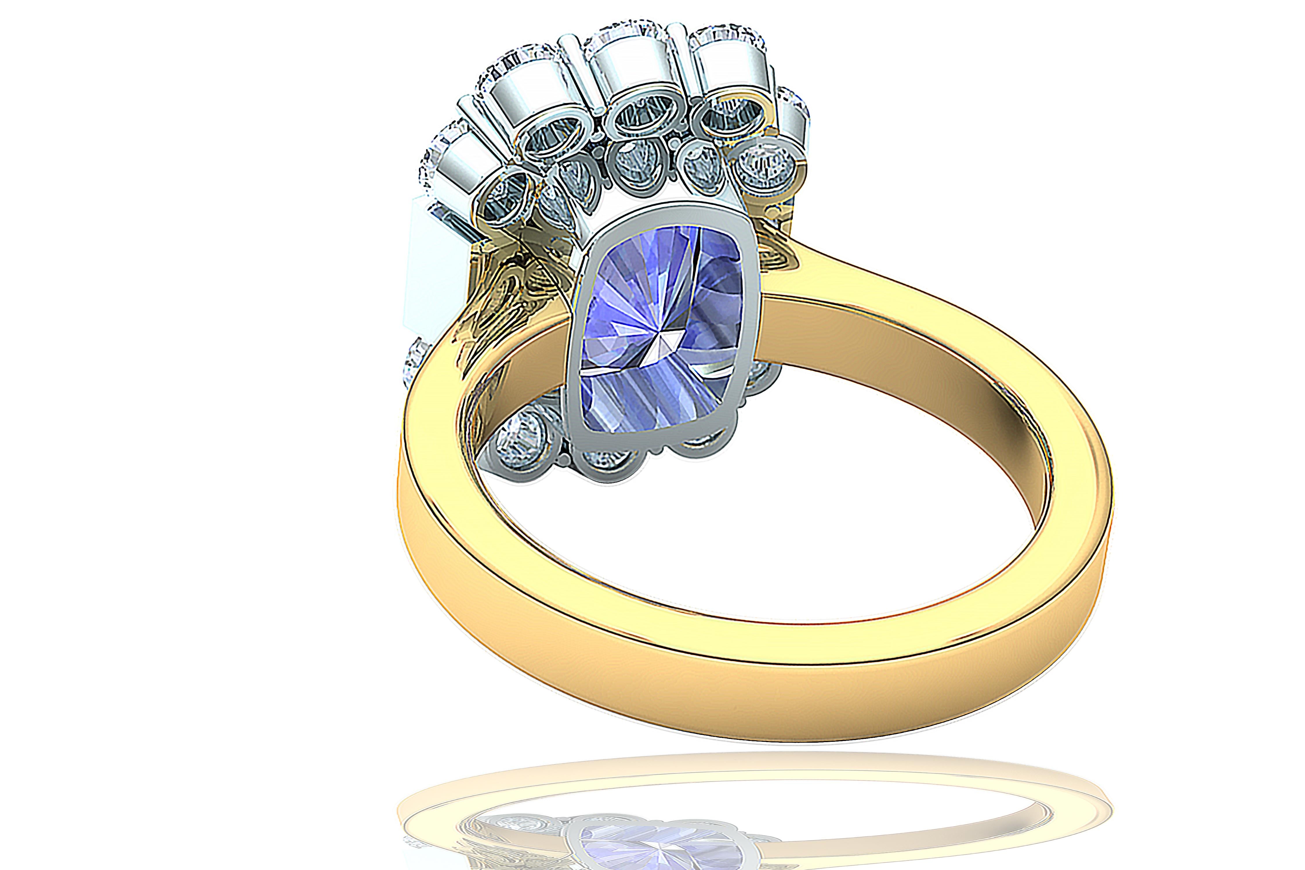 Modern 5.45 Sapphire Certified Unheated Diamond Platinum and Yellow Gold Ring For Sale