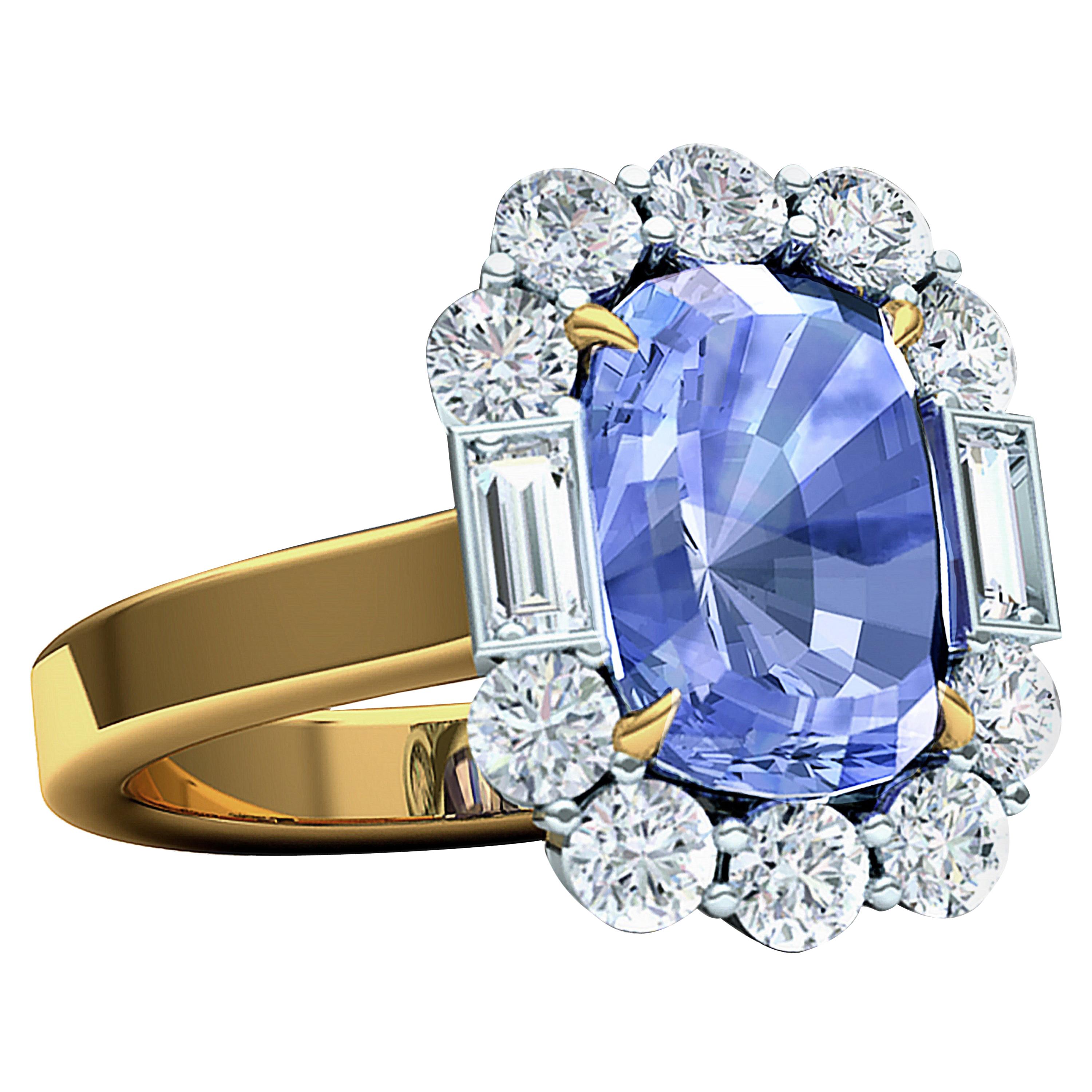 5.45 Sapphire Certified Unheated Diamond Platinum and Yellow Gold Ring For Sale