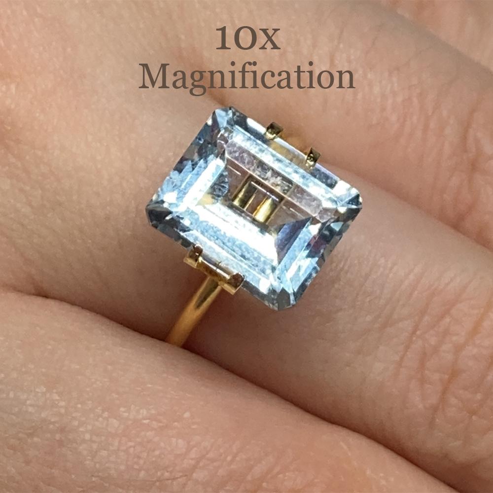 Description:

Gem Type: Aquamarine
Number of Stones: 1
Weight: 5.45 cts
Measurements: 11.95 x 10.03 x 6.25 mm
Shape: Emerald Cut
Cutting Style Crown: Step Cut
Cutting Style Pavilion: Step Cut
Transparency: Transparent
Clarity: Very Slightly